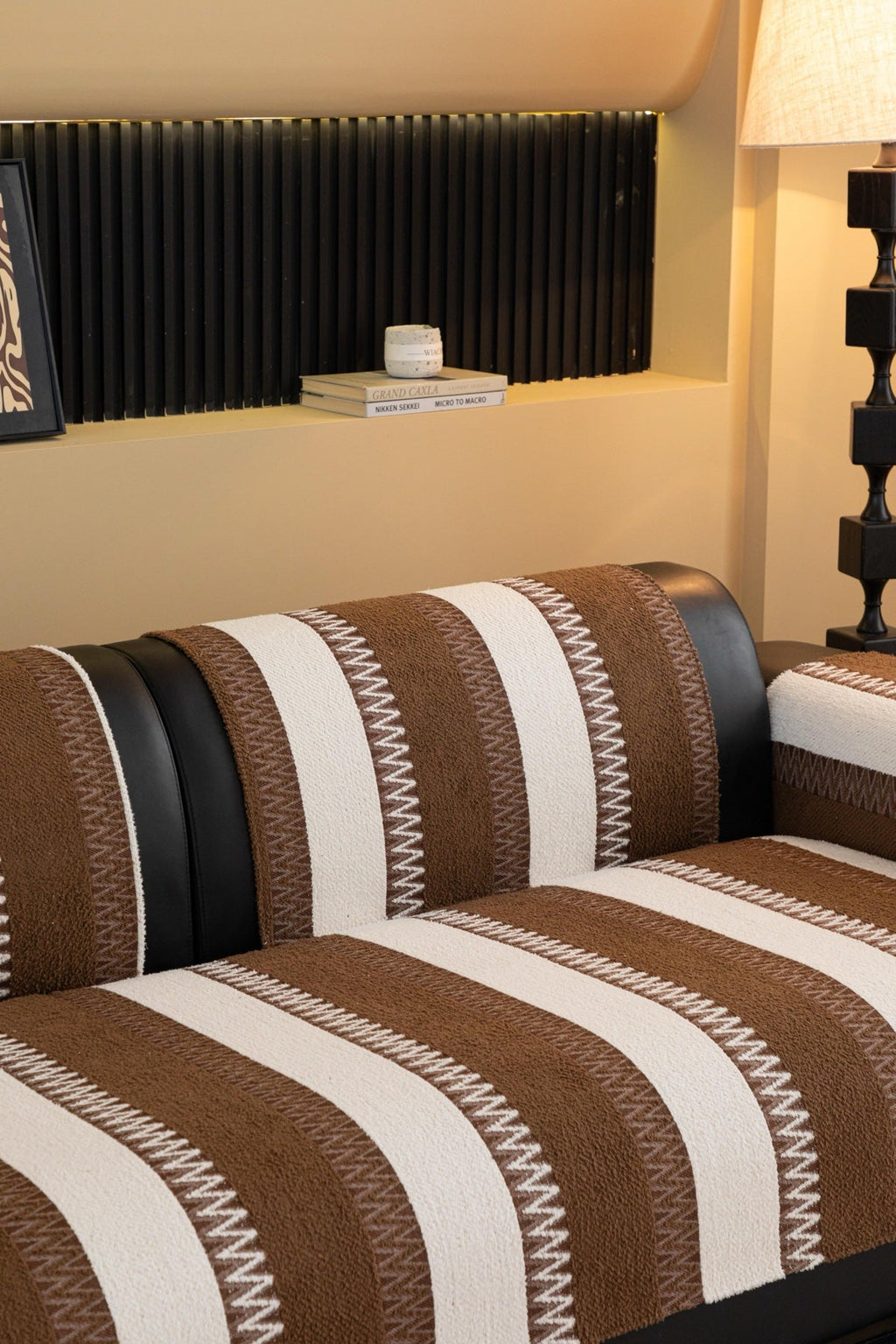 Sofa Decor Marlow Plush Stripe Sofa Seat Cover in Mocha Brown Stripe - detail image for plush striped couch cover pieces in the UK