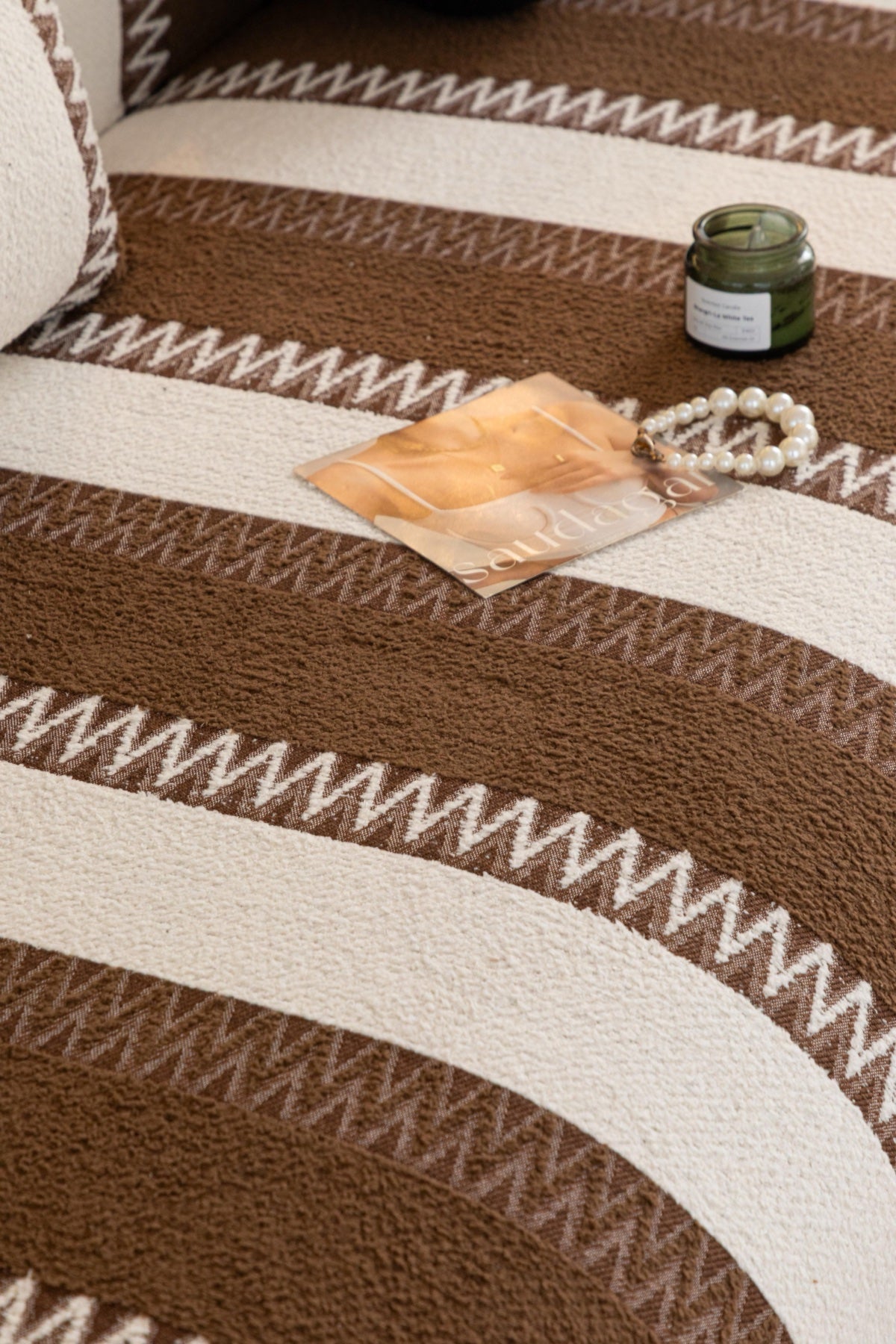 Sofa Decor Marlow Plush Stripe Sofa Seat Cover in Mocha Brown Stripe - detail image for plush striped couch cover pieces in the UK