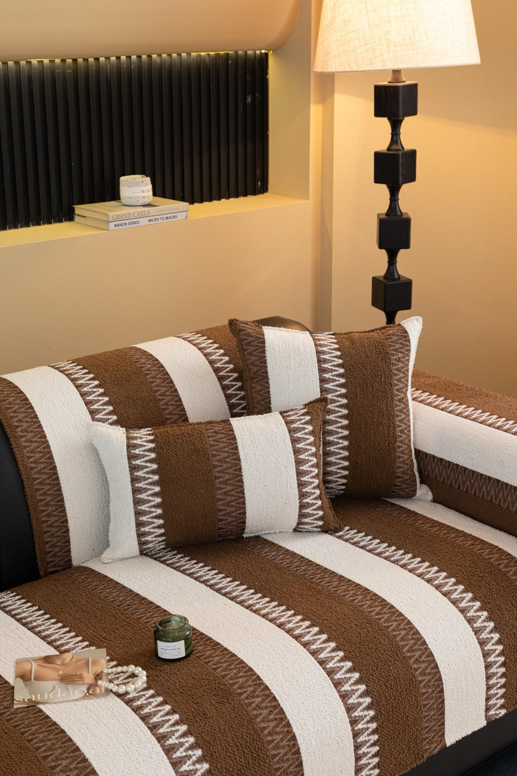 Sofa Decor Marlow Plush Stripe Sofa Seat Cover in Mocha Brown Stripe - detail image for plush striped couch cover pieces in the UK