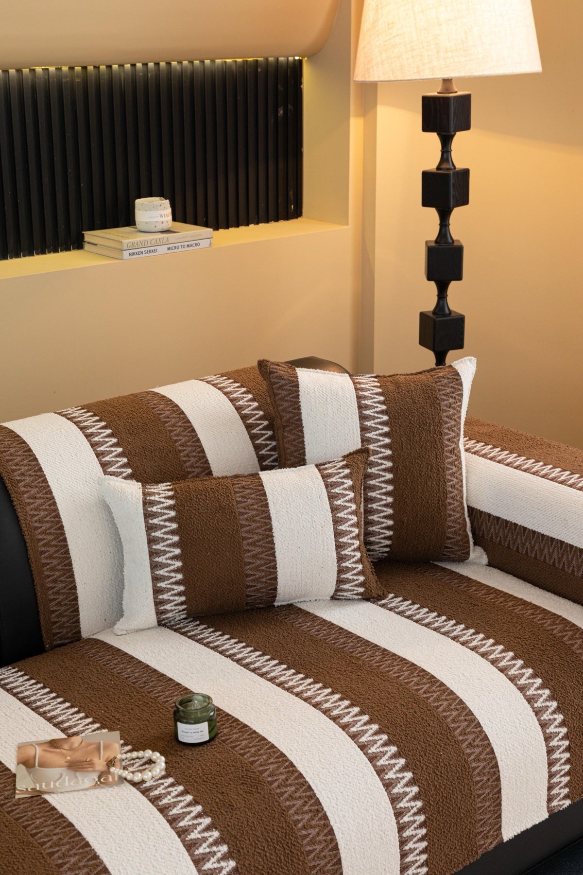 Sofa Decor Marlow Plush Stripe Sofa Seat Cover in Mocha Brown Stripe - detail image for plush striped couch cover pieces in the UK