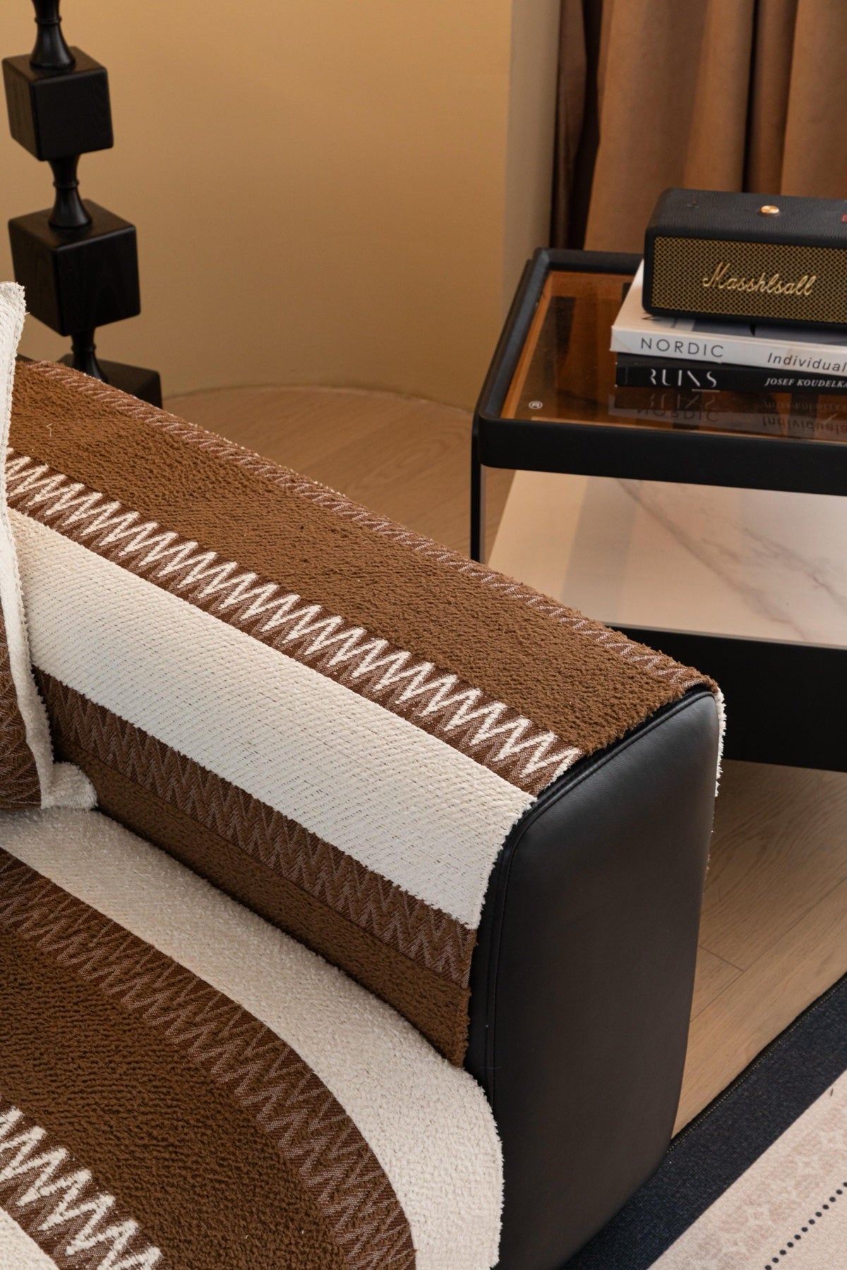 Sofa Decor Marlow Plush Stripe Sofa Seat Cover in Mocha Brown Stripe - detail image for plush striped couch cover pieces in the UK