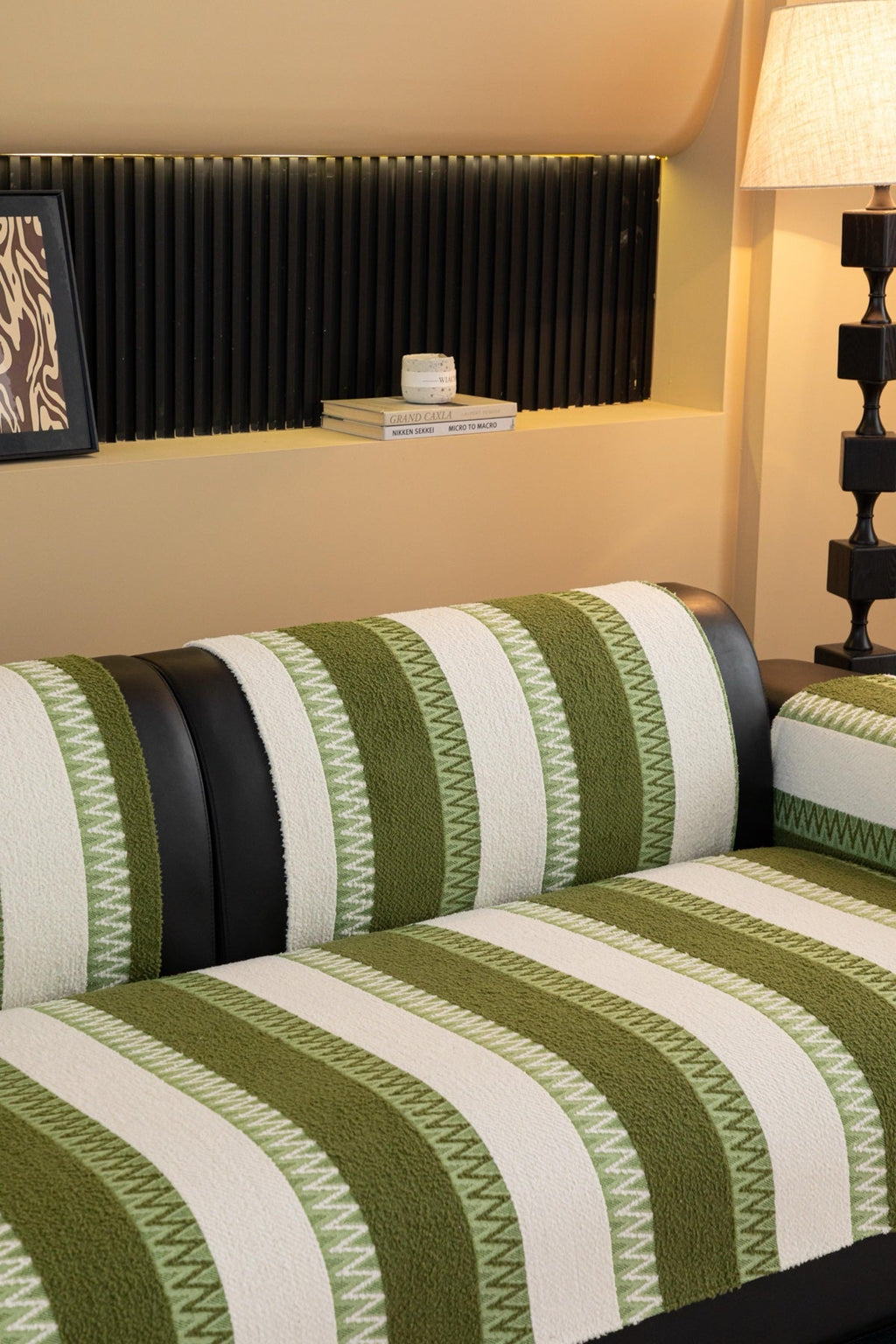 Sofa Decor Marlow Plush Stripe Sofa Seat Cover in Olive Green Stripe - detail image for plush striped couch cover pieces in the UK
