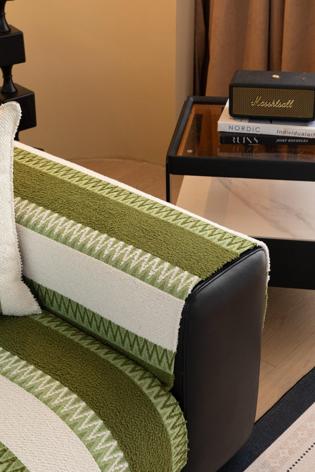 Sofa Decor Marlow Plush Stripe Sofa Seat Cover in Olive Green Stripe - detail image for plush striped couch cover pieces in the UK