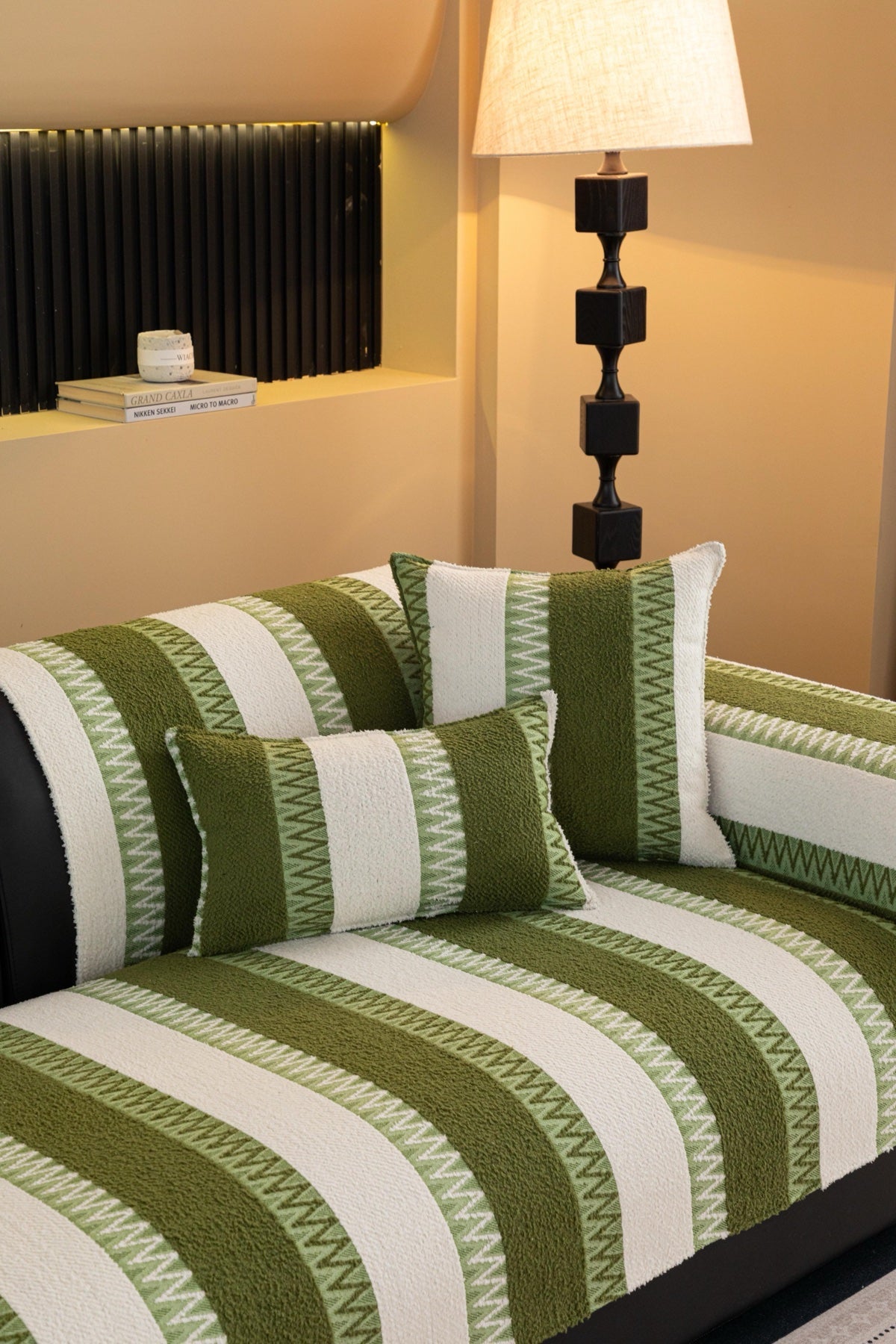 Sofa Decor Marlow Plush Stripe Sofa Seat Cover in Olive Green Stripe - detail image for plush striped couch cover pieces in the UK