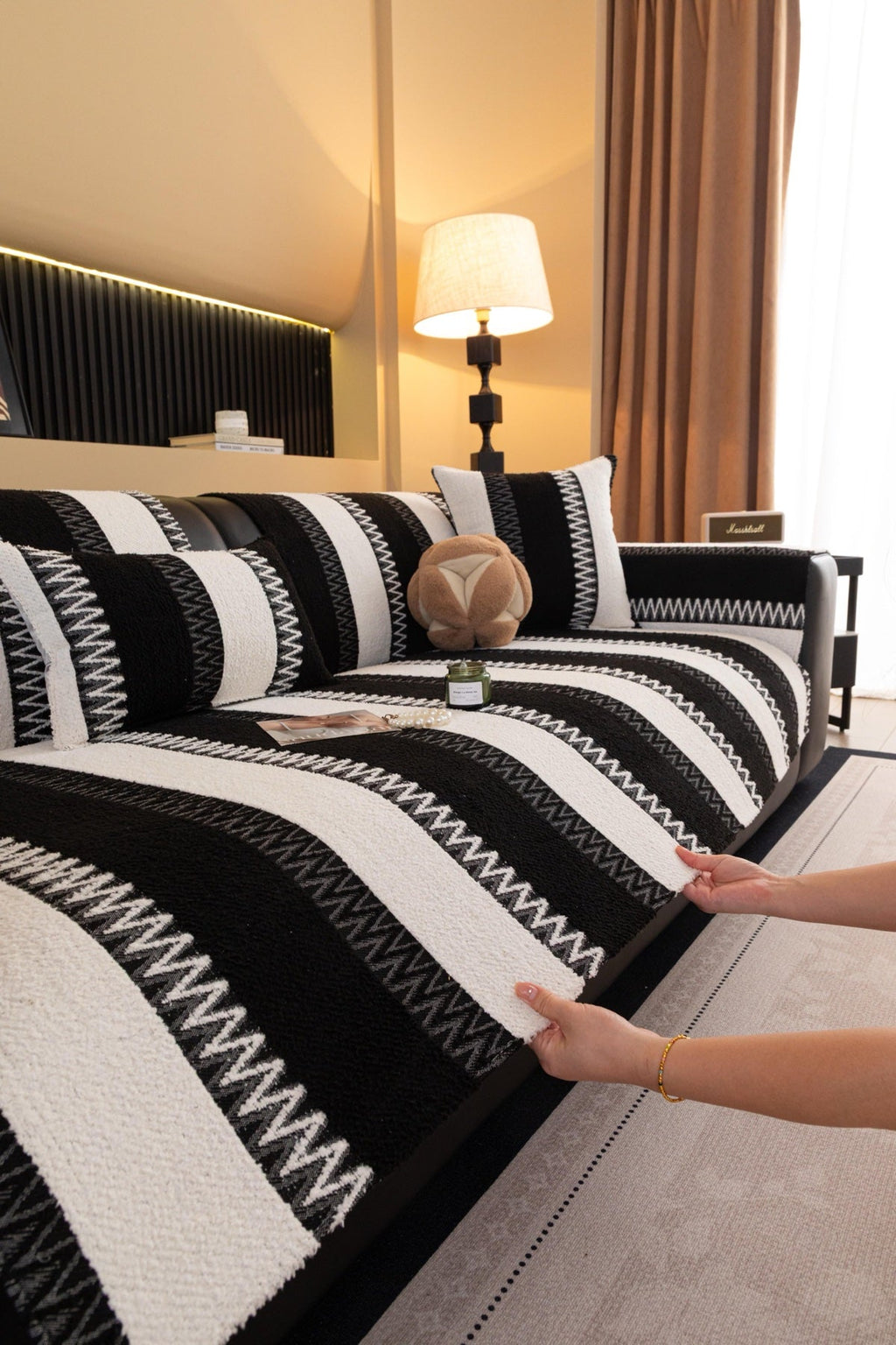 Sofa Decor Marlow Plush Stripe Sofa Seat Cover plush sofa seat cover in the UK - colour and texture view 3
