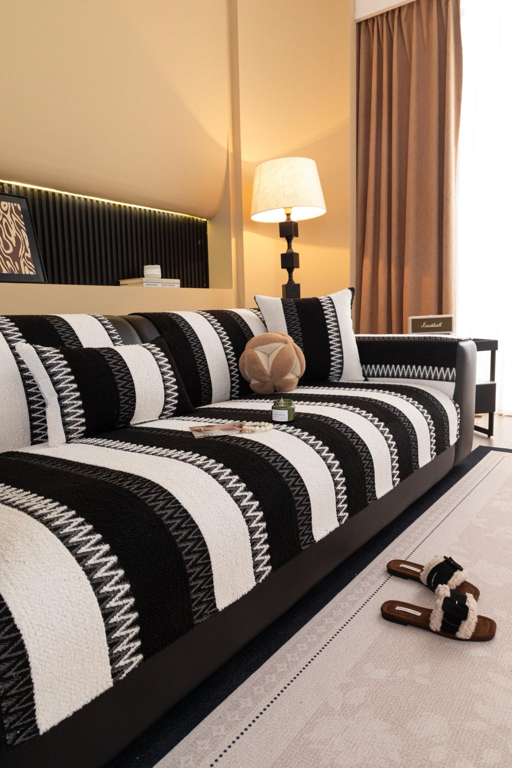 Sofa Decor Marlow Plush Stripe Sofa Seat Cover in Onyx Black Stripe - detail image for plush striped couch cover pieces in the UK