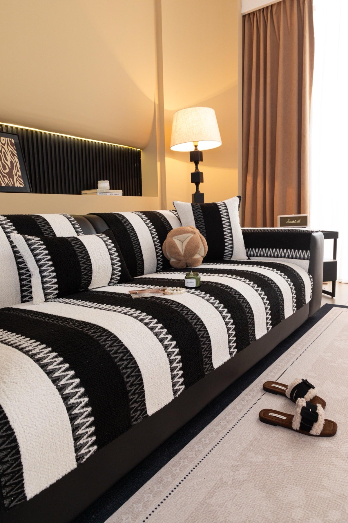 Sofa Decor Marlow Plush Stripe Sofa Seat Cover in Onyx Black Stripe - detail image for plush striped couch cover pieces in the UK