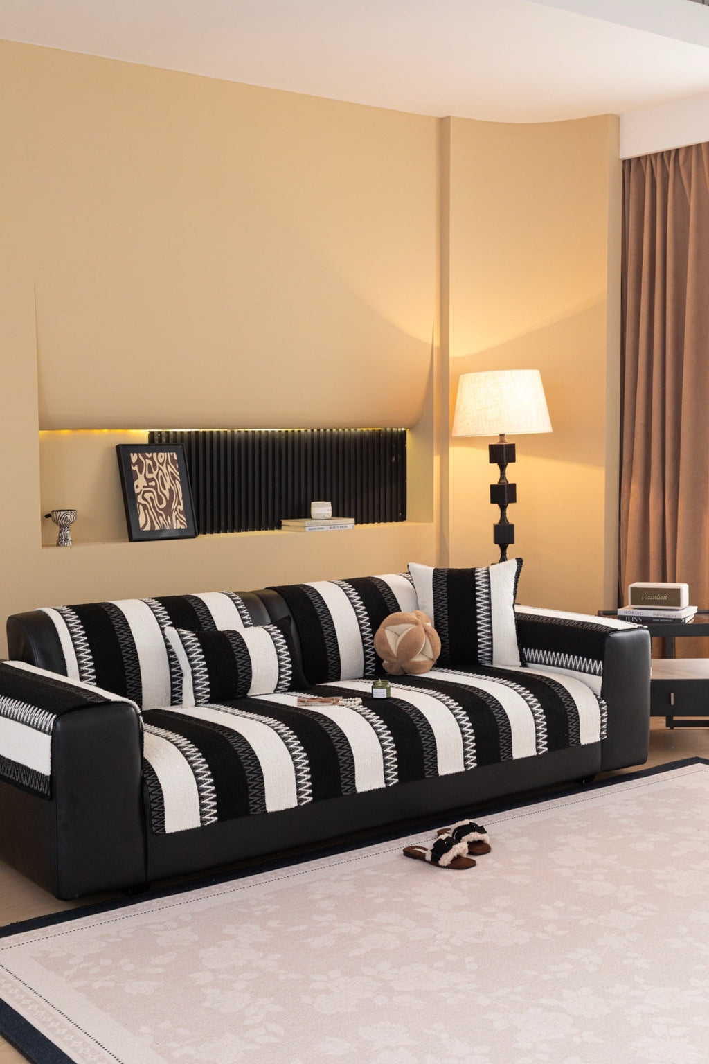 Sofa Decor Marlow Plush Stripe Sofa Seat Cover in Onyx Black Stripe - detail image for plush striped couch cover pieces in the UK