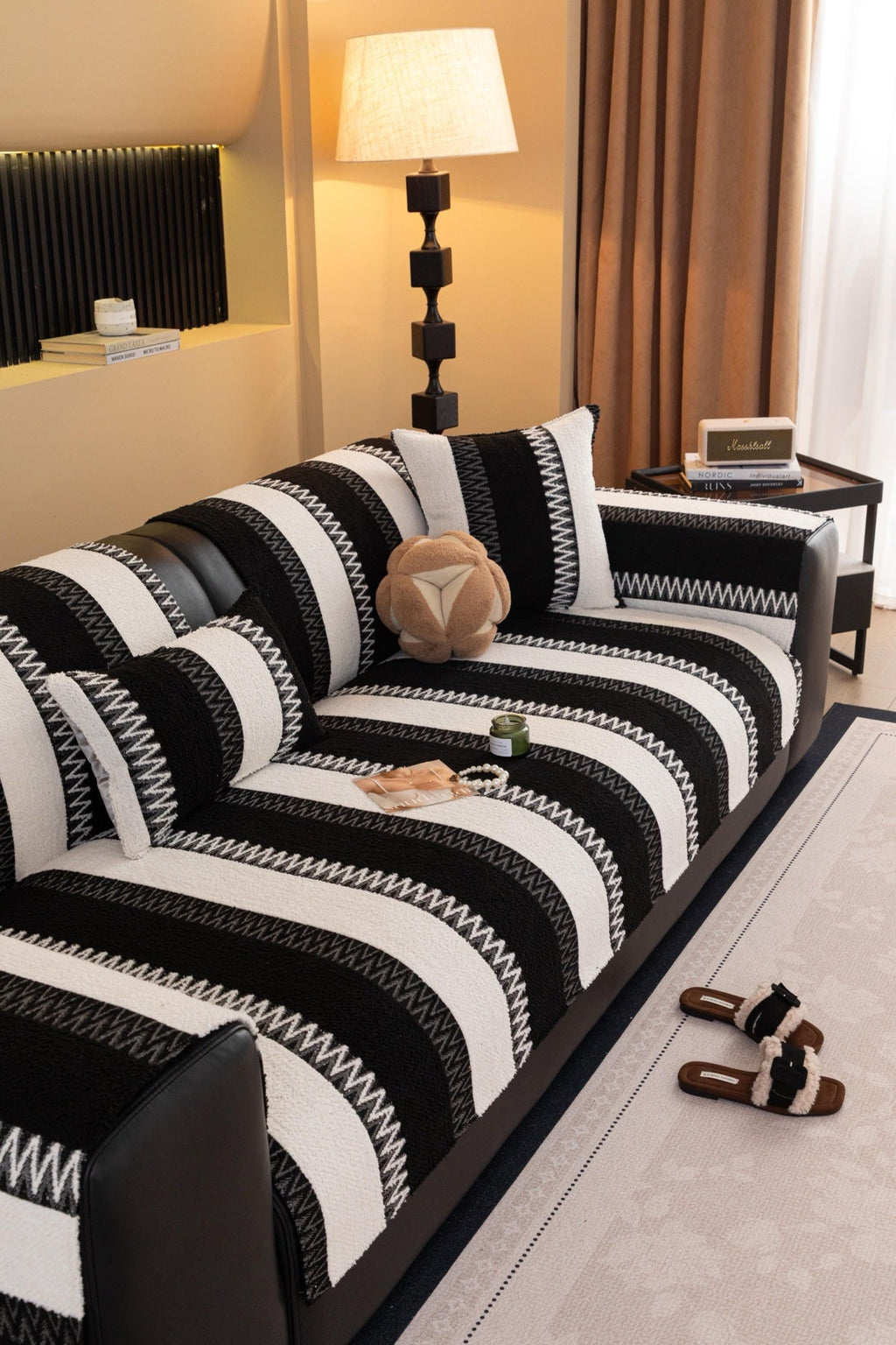 Sofa Decor Marlow Plush Stripe Sofa Seat Cover in Onyx Black Stripe - detail image for plush striped couch cover pieces in the UK
