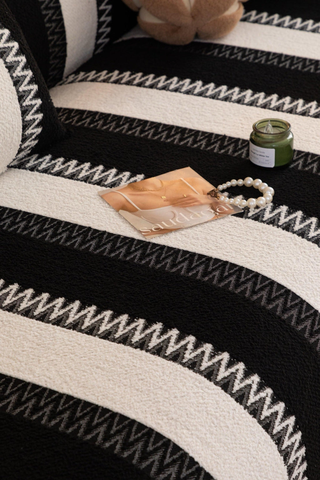 Sofa Decor Marlow Plush Stripe Sofa Seat Cover in Onyx Black Stripe - detail image for plush striped couch cover pieces in the UK