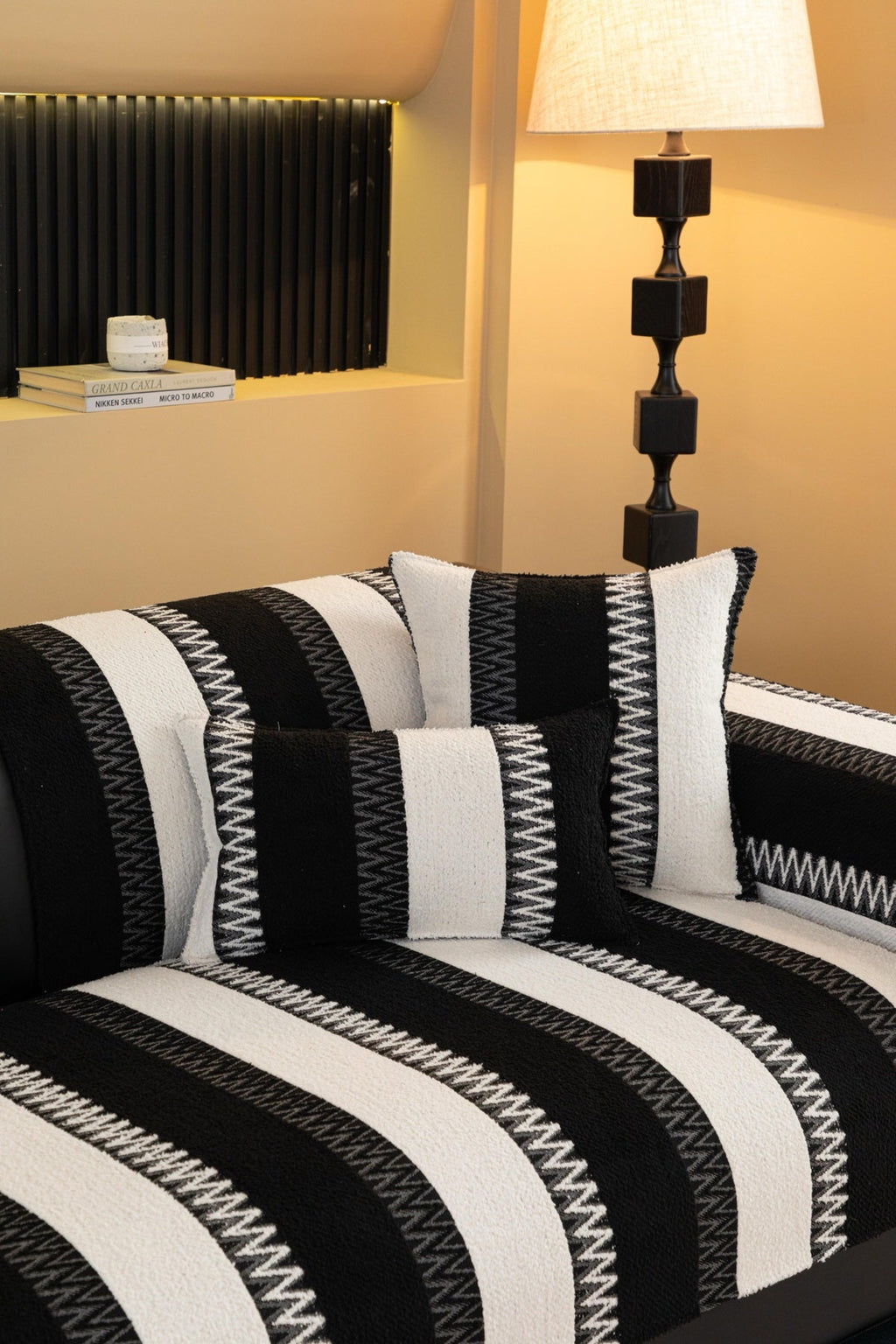 Sofa Decor Marlow Plush Stripe Sofa Seat Cover in Onyx Black Stripe - detail image for plush striped couch cover pieces in the UK
