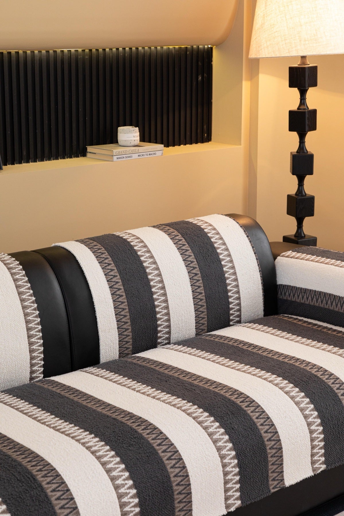 Sofa Decor Marlow Plush Stripe Sofa Seat Cover in Onyx Black Stripe - detail image for plush striped couch cover pieces in the UK