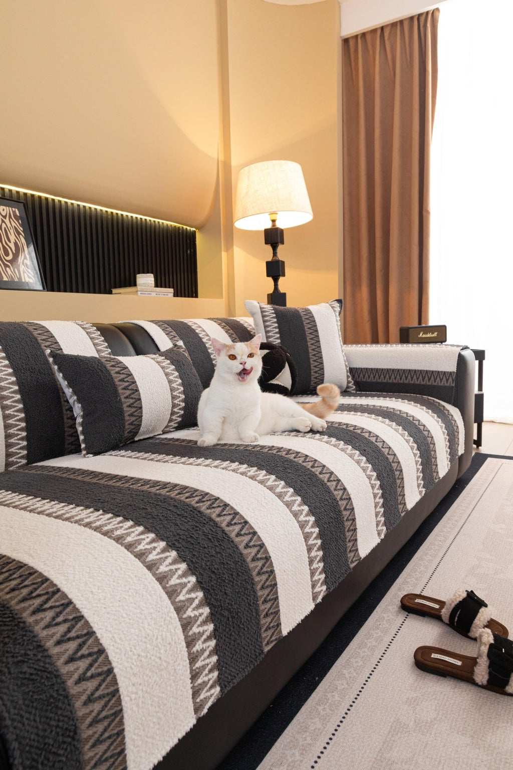 Sofa Decor Marlow Plush Stripe Sofa Seat Cover in Onyx Black Stripe - detail image for plush striped couch cover pieces in the UK