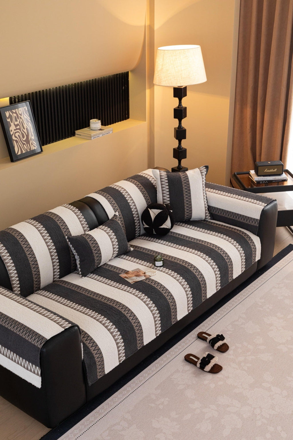 Sofa Decor Marlow Plush Stripe Sofa Seat Cover in Onyx Black Stripe - detail image for plush striped couch cover pieces in the UK
