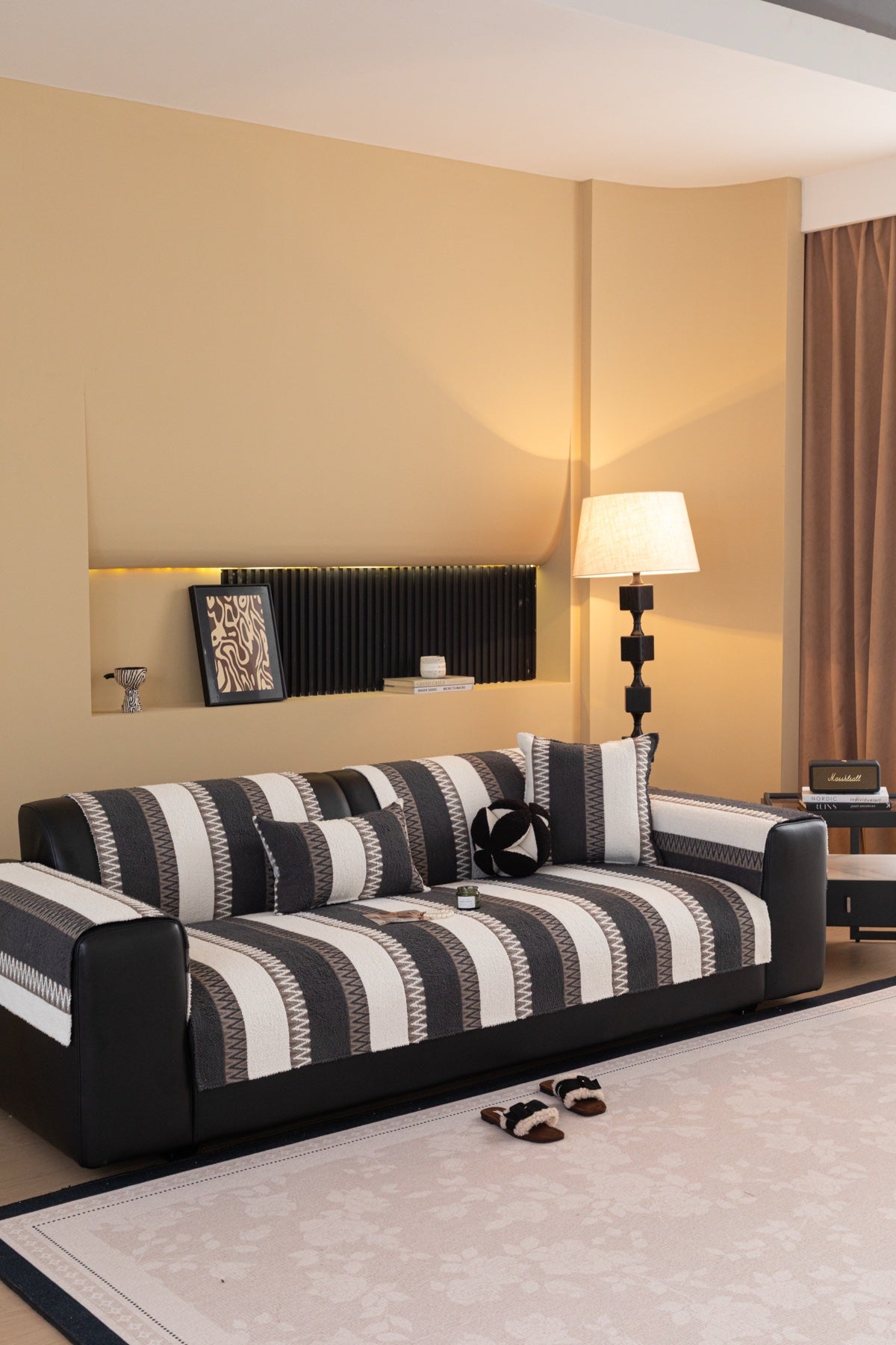 Sofa Decor Marlow Plush Stripe Sofa Seat Cover in Onyx Black Stripe - detail image for plush striped couch cover pieces in the UK
