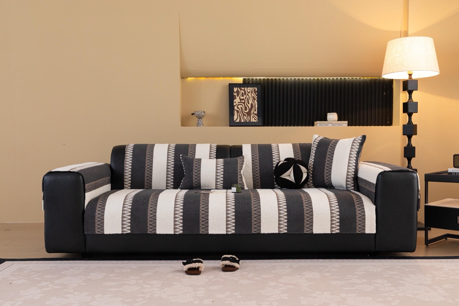 Sofa Decor Marlow Plush Stripe Sofa Seat Cover in Onyx Black Stripe - detail image for plush striped couch cover pieces in the UK