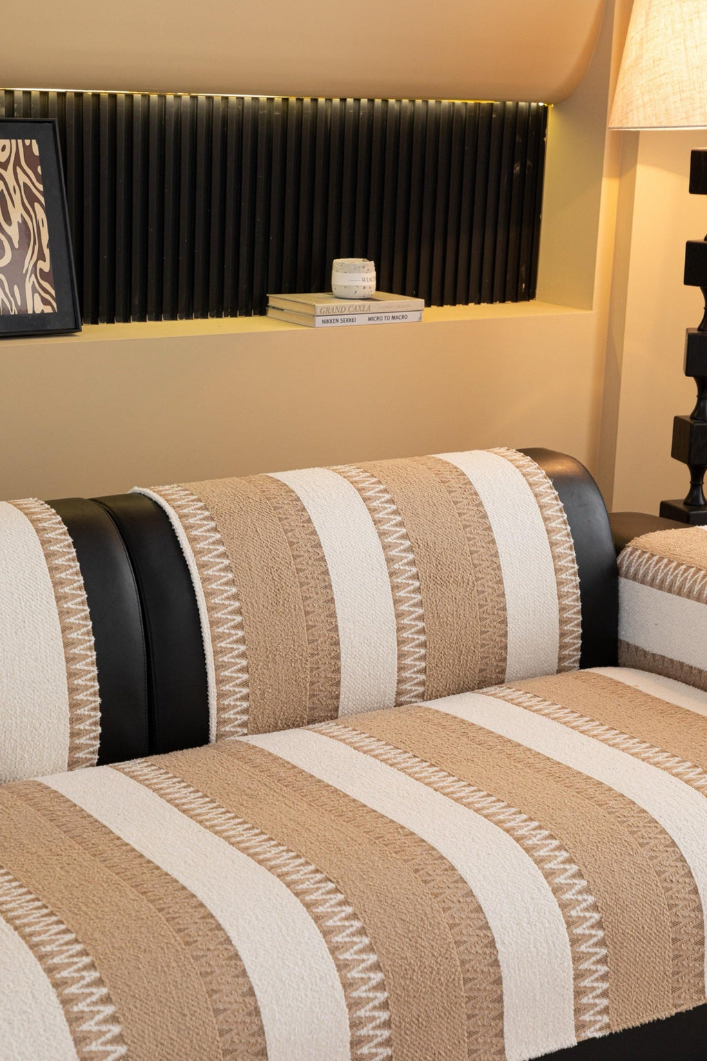 Sofa Decor Marlow Plush Stripe Sofa Seat Cover in Sand Beige Stripe - detail image for plush striped couch cover pieces in the UK