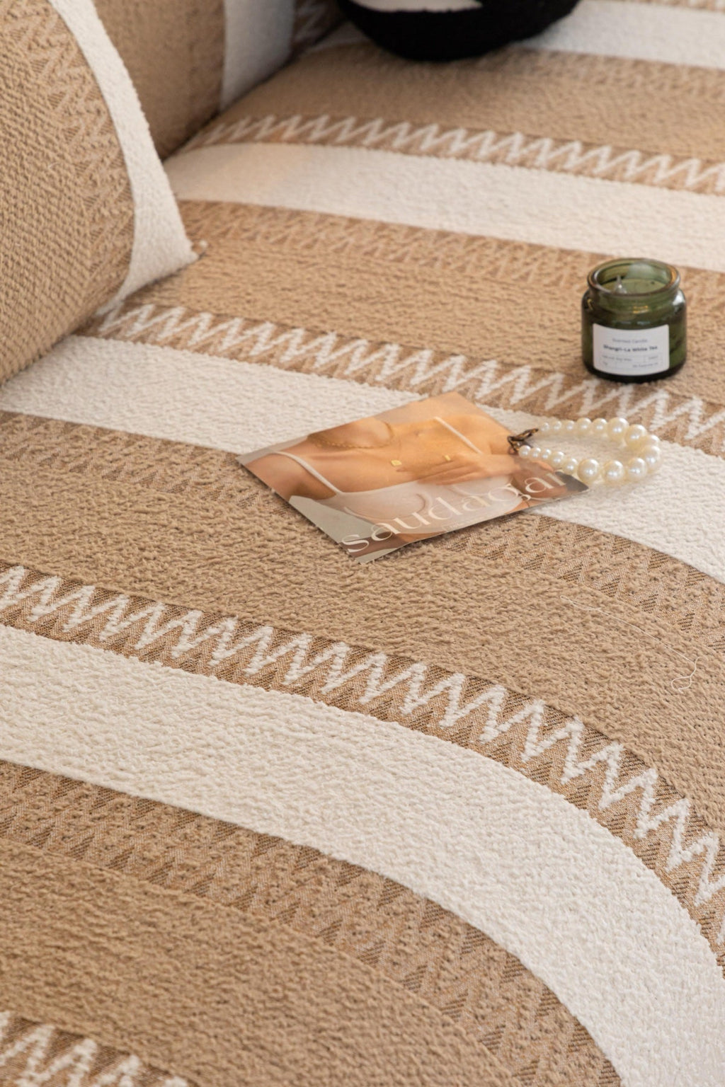 Sofa Decor Marlow Plush Stripe Sofa Seat Cover in Sand Beige Stripe - detail image for plush striped couch cover pieces in the UK