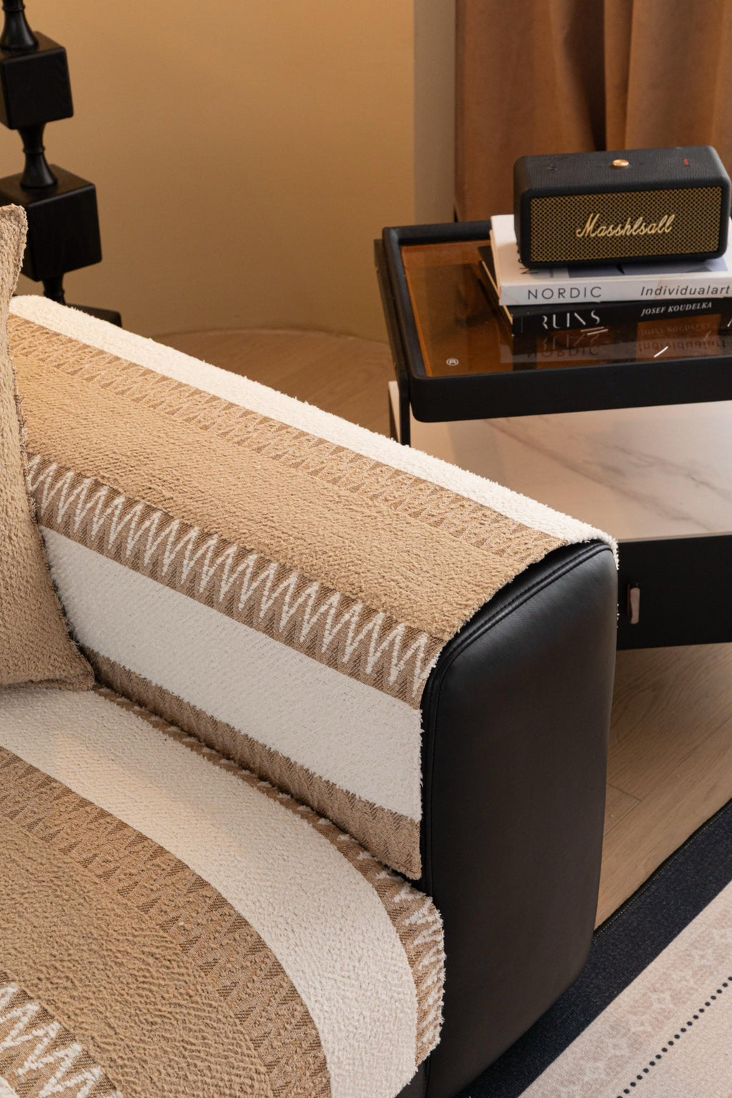 Sofa Decor Marlow Plush Stripe Sofa Seat Cover in Sand Beige Stripe - detail image for plush striped couch cover pieces in the UK