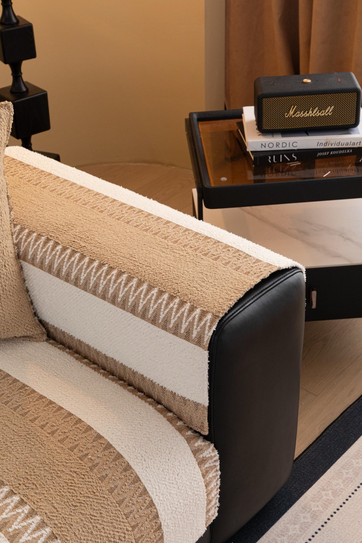 Sofa Decor Marlow Plush Stripe Sofa Seat Cover in Sand Beige Stripe - detail image for plush striped couch cover pieces in the UK