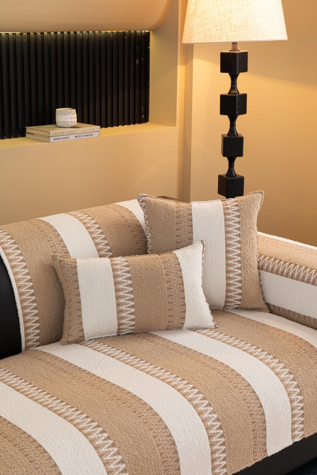 Sofa Decor Marlow Plush Stripe Sofa Seat Cover in Sand Beige Stripe - detail image for plush striped couch cover pieces in the UK