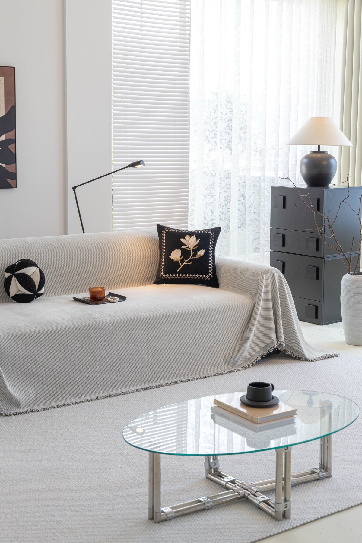 Sofa Decor Milano Ribbed Fringe Sofa Throw Cover in Cloud Grey - ribbed sofa throw cover styled couch cover in the UK, image 41
