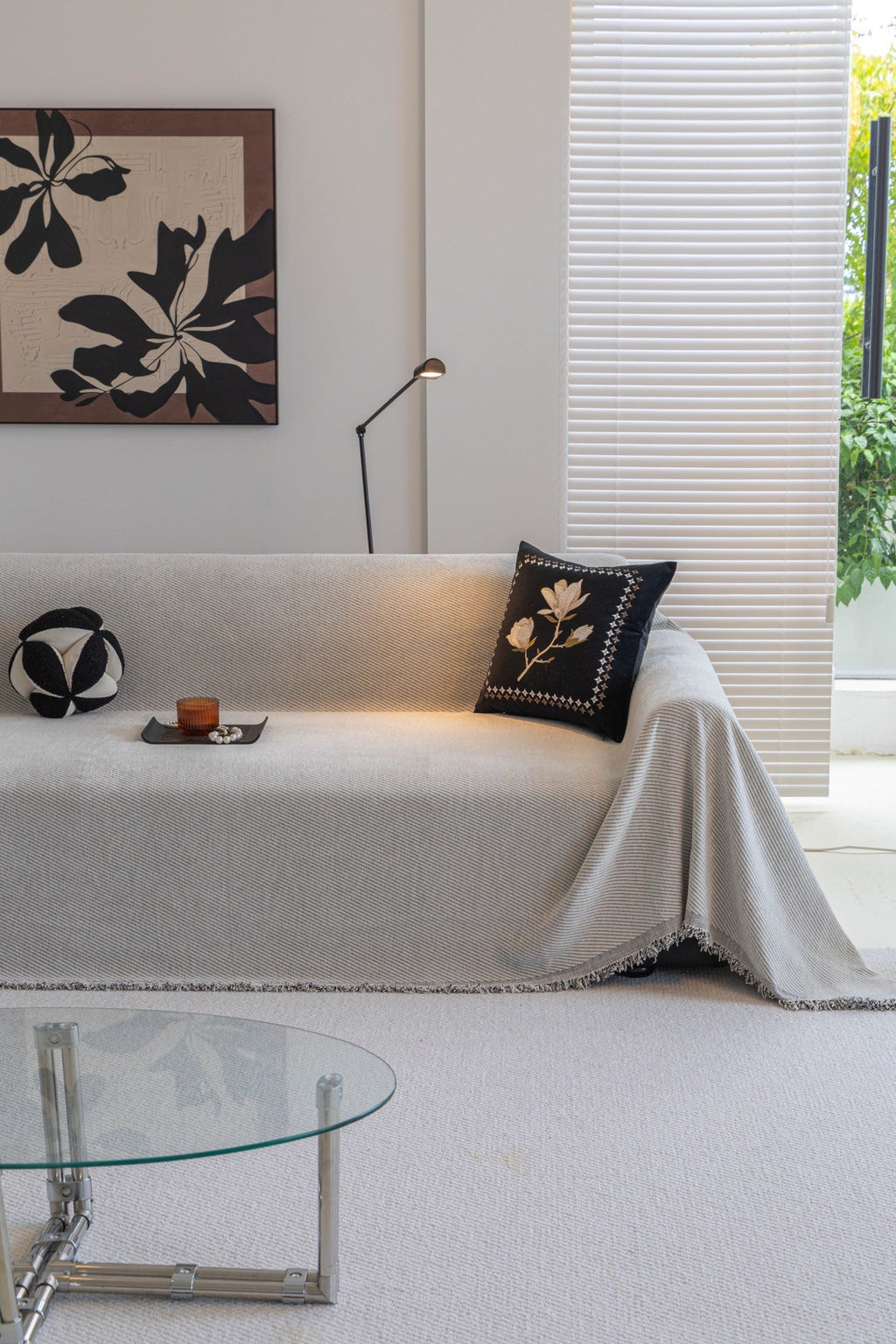 Sofa Decor Milano Ribbed Fringe Sofa Throw Cover in Cloud Grey - ribbed sofa throw cover styled couch cover in the UK, image 42