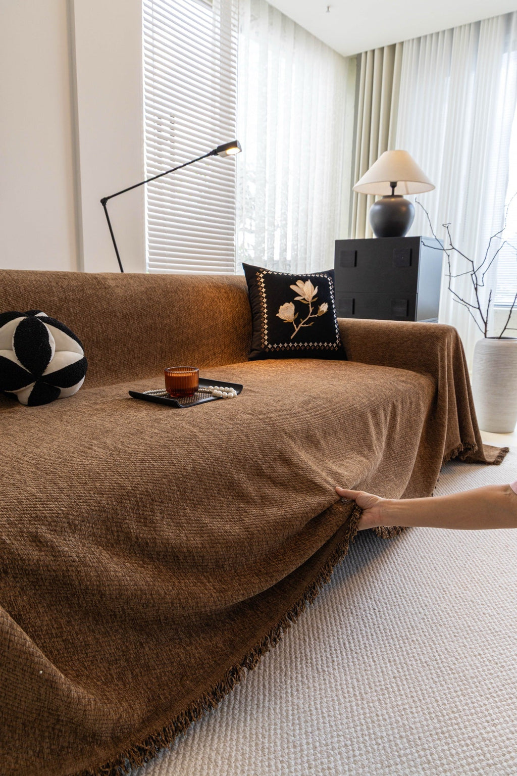 Sofa Decor Milano Ribbed Fringe Sofa Throw Cover sofa throw cover in the UK - featured product image