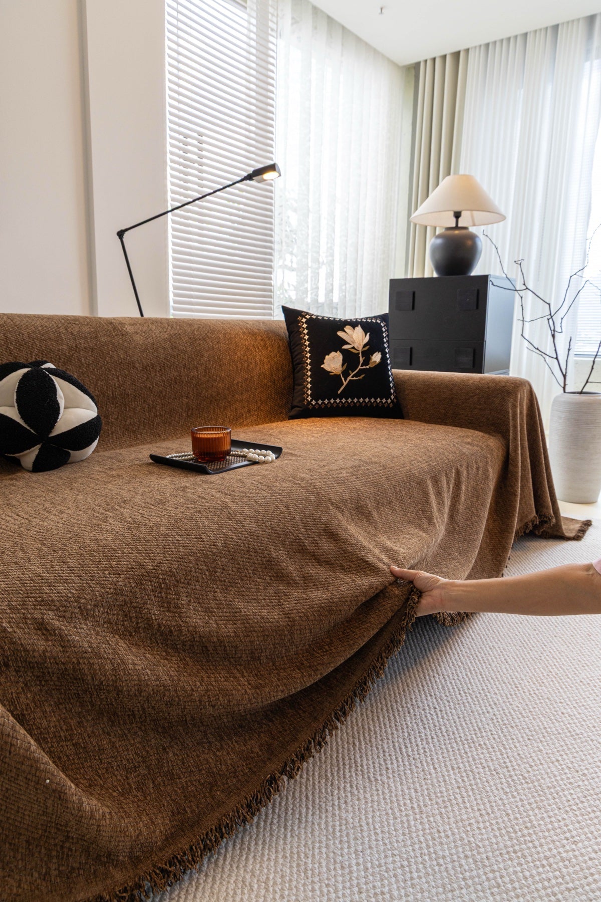 Sofa Decor Milano Ribbed Fringe Sofa Throw Cover sofa throw cover in the UK - featured product image