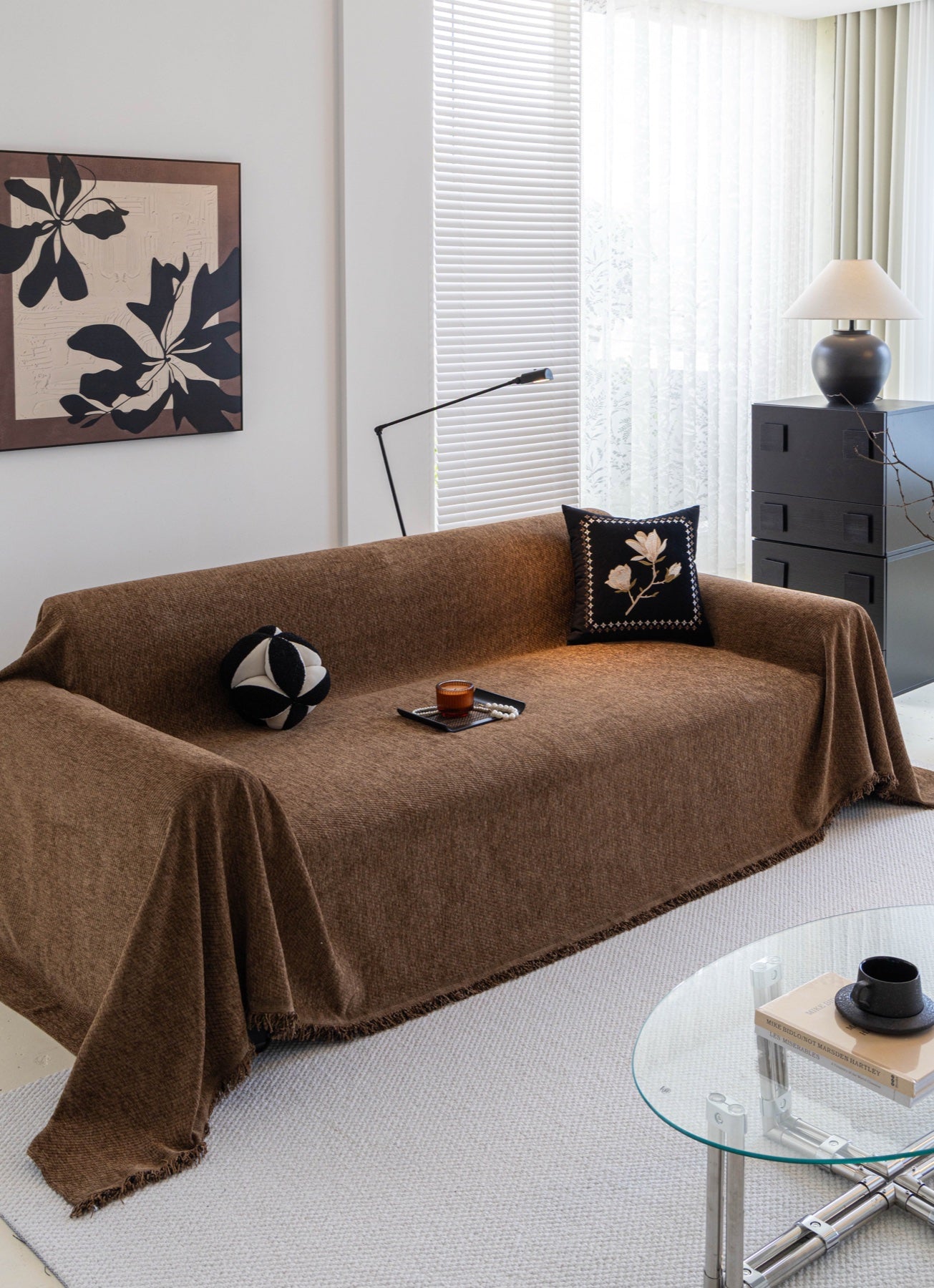 Sofa Decor Milano Ribbed Fringe Sofa Throw Cover in Cocoa Brown - ribbed sofa throw cover styled couch cover in the UK, image 7