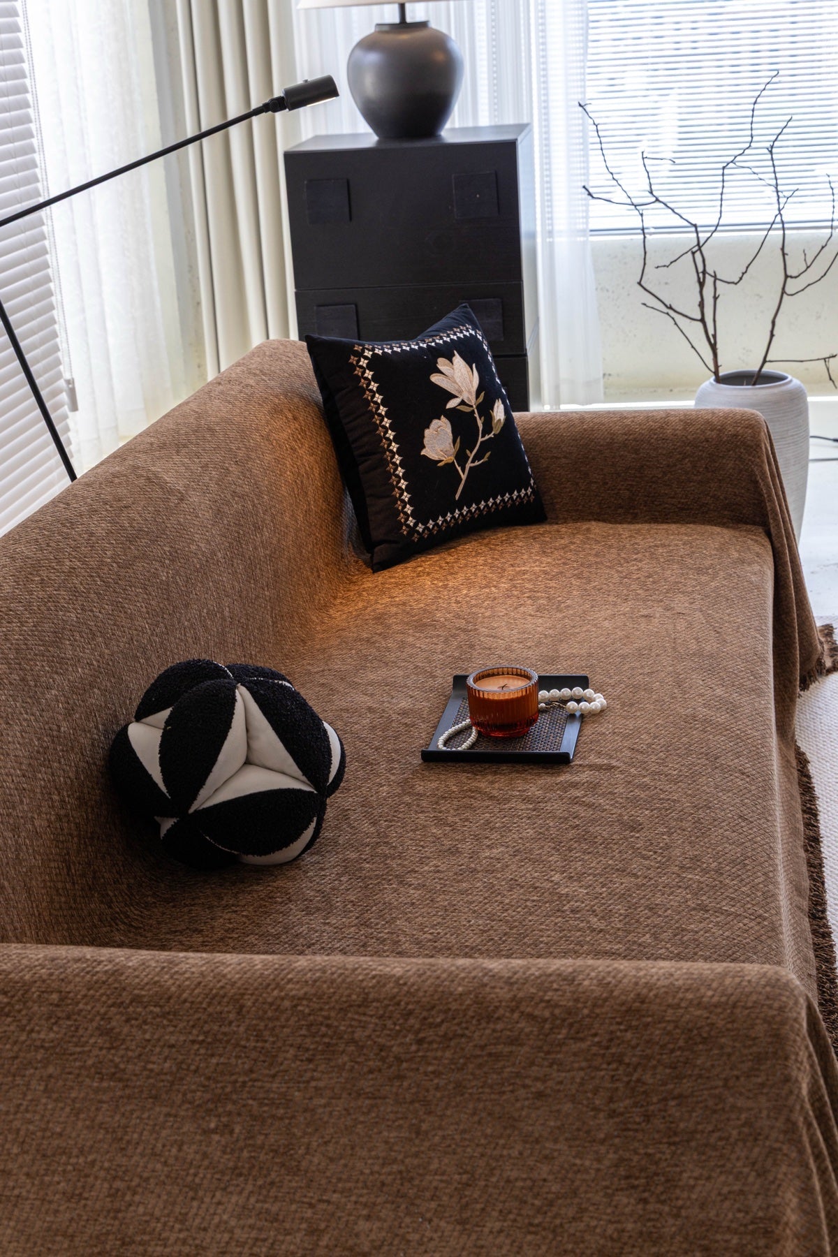 Sofa Decor Milano Ribbed Fringe Sofa Throw Cover in Cocoa Brown - ribbed sofa throw cover styled couch cover in the UK, image 9
