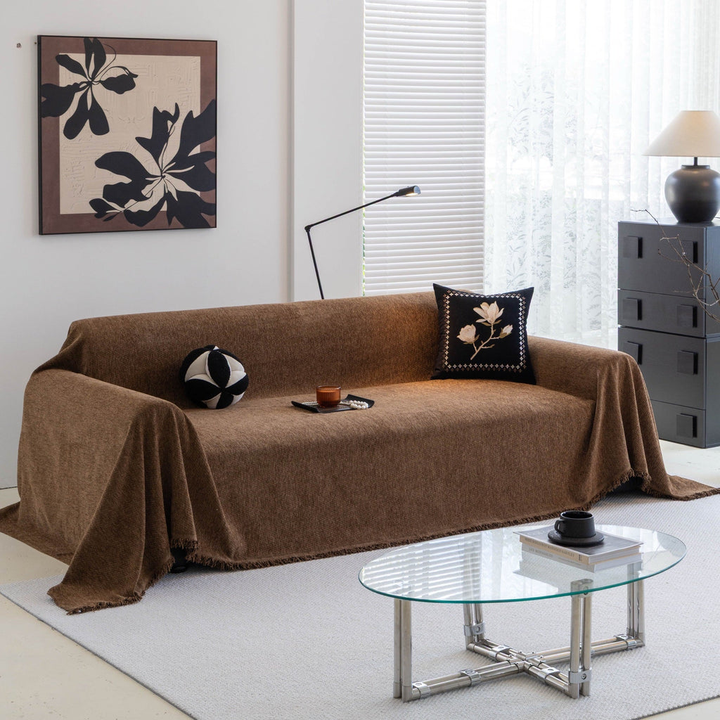 Sofa Decor Milano Ribbed Fringe Sofa Throw Cover in Cocoa Brown - ribbed sofa throw cover full sofa styling in the UK, image 11