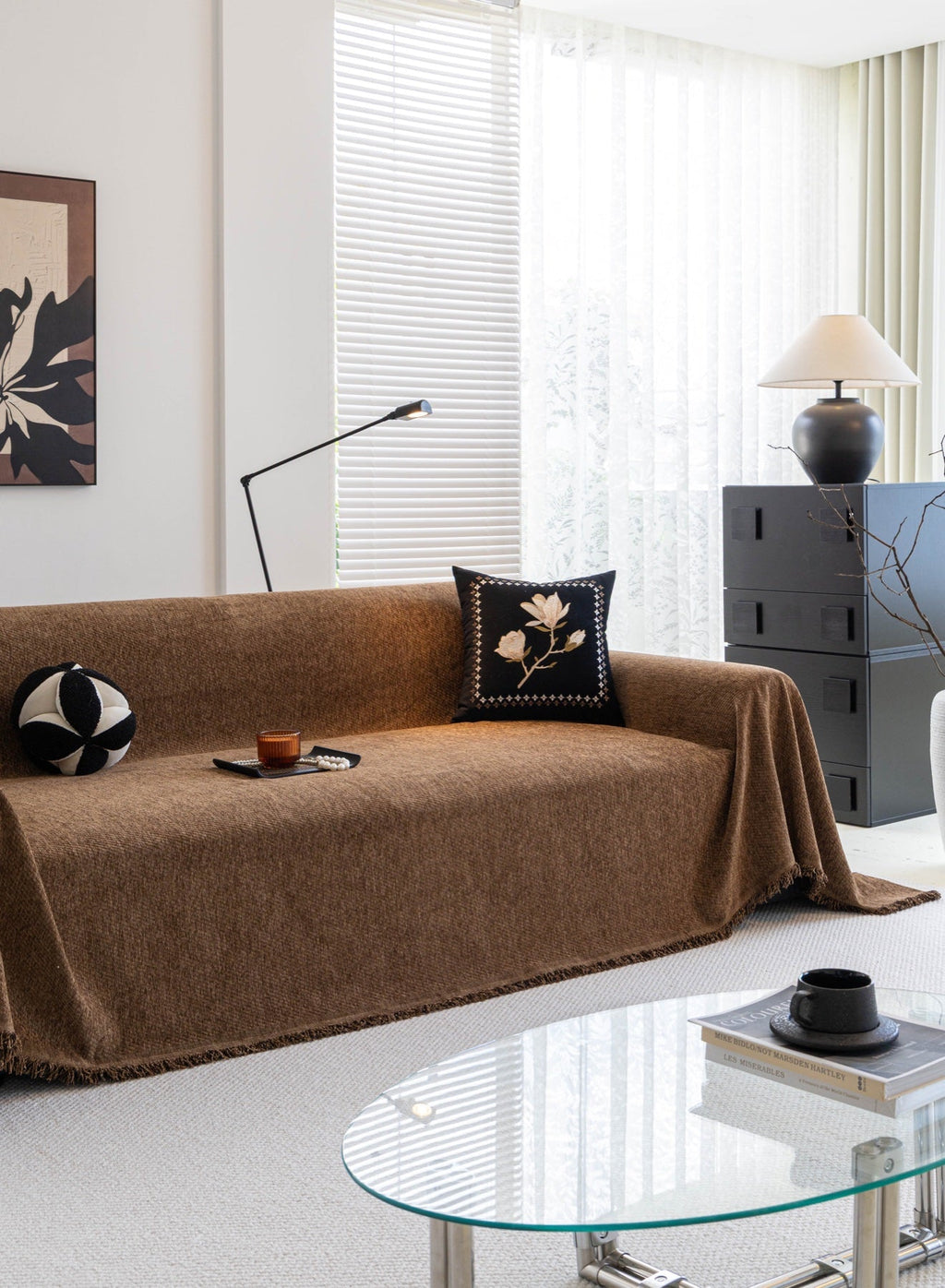 Sofa Decor Milano Ribbed Fringe Sofa Throw Cover in Cocoa Brown - ribbed sofa throw cover full sofa styling in the UK, image 12