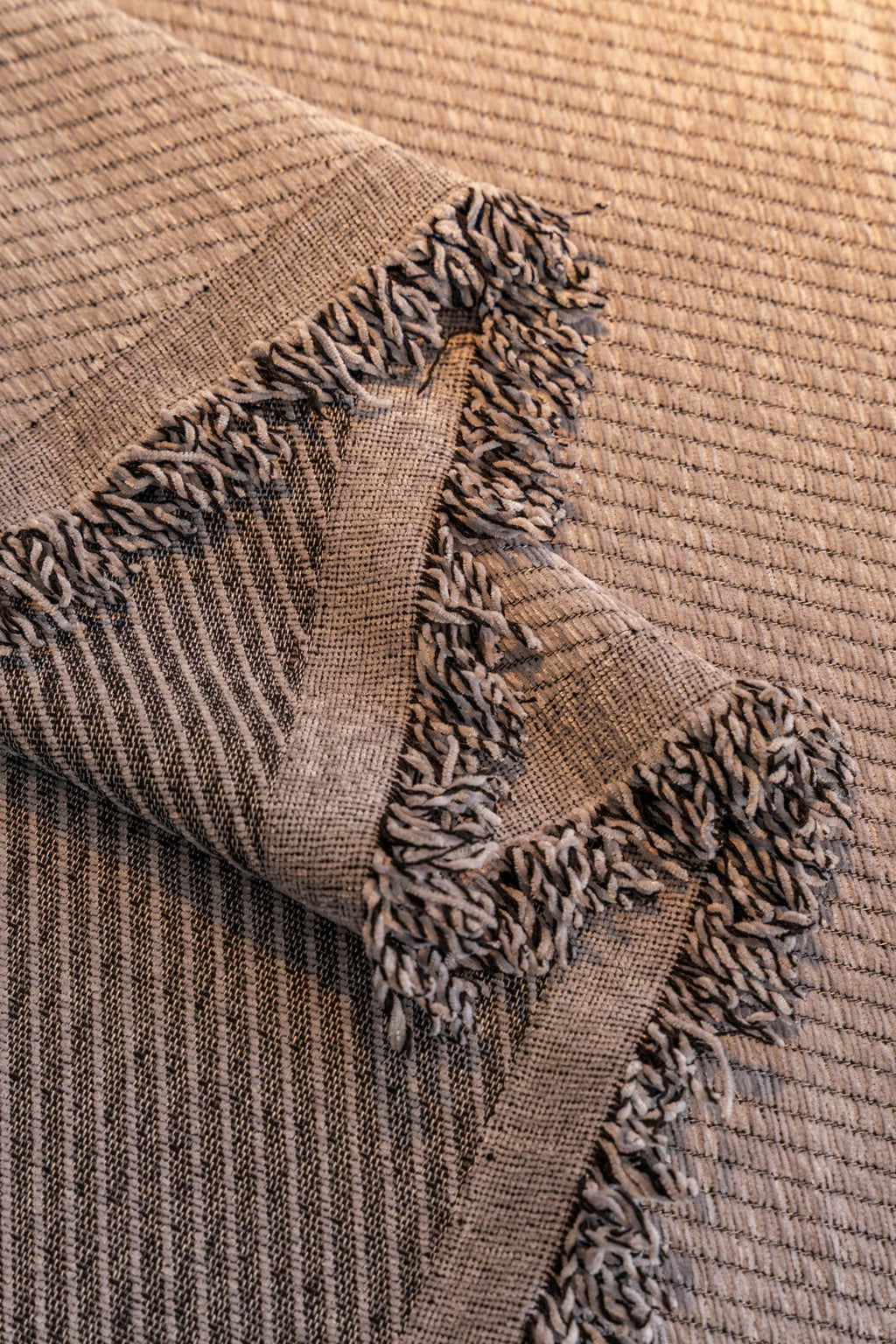 Sofa Decor Milano Ribbed Fringe Sofa Throw Cover in Warm Greige - ribbed sofa throw cover fabric and edge detail in the UK, image 17