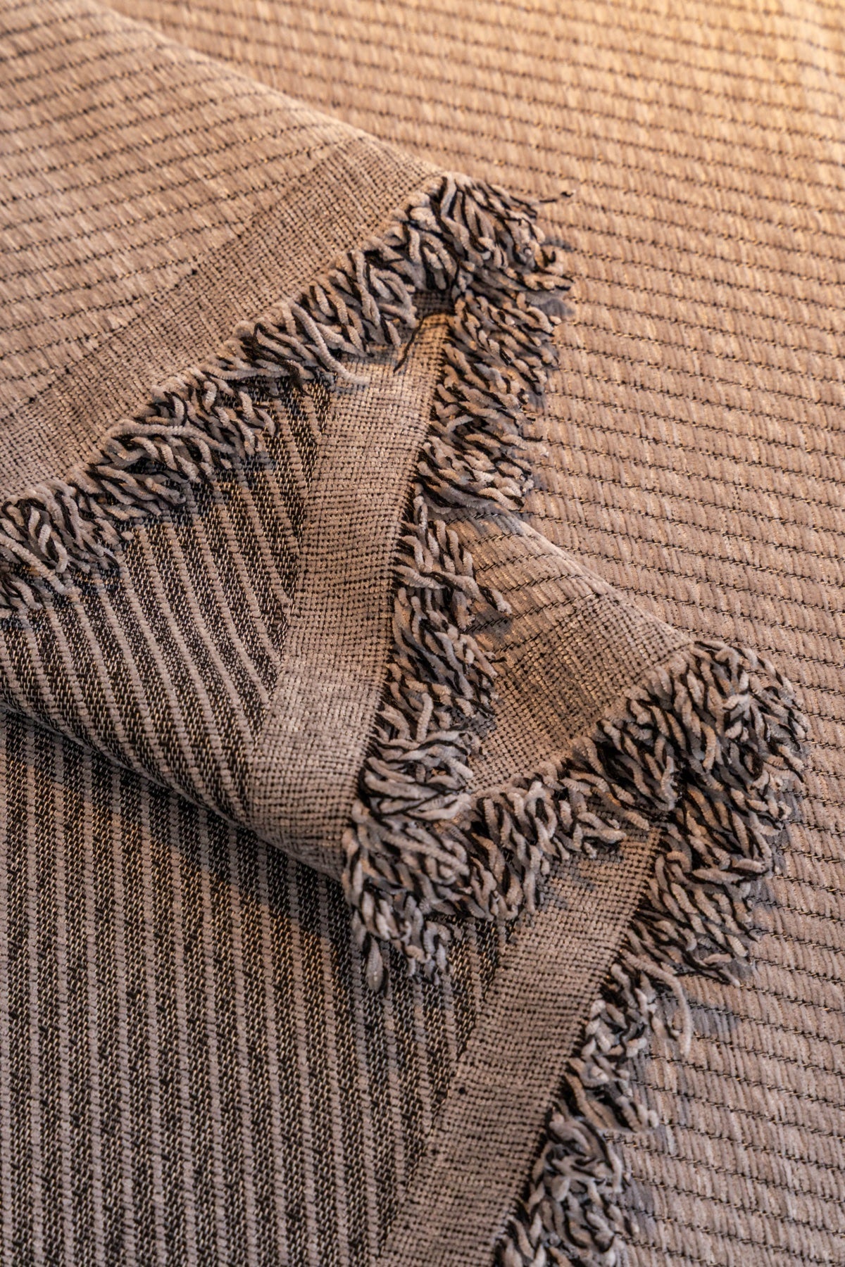 Sofa Decor Milano Ribbed Fringe Sofa Throw Cover in Warm Greige - ribbed sofa throw cover fabric and edge detail in the UK, image 17