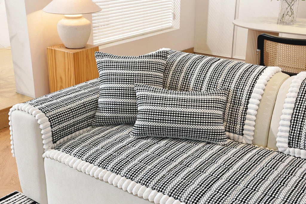 Sofa Decor Monaco Pom Edge Stripe Sofa Cover Piece - stripe and pom edge sofa styling for striped pom edge sofa cover pieces in the UK, image 9