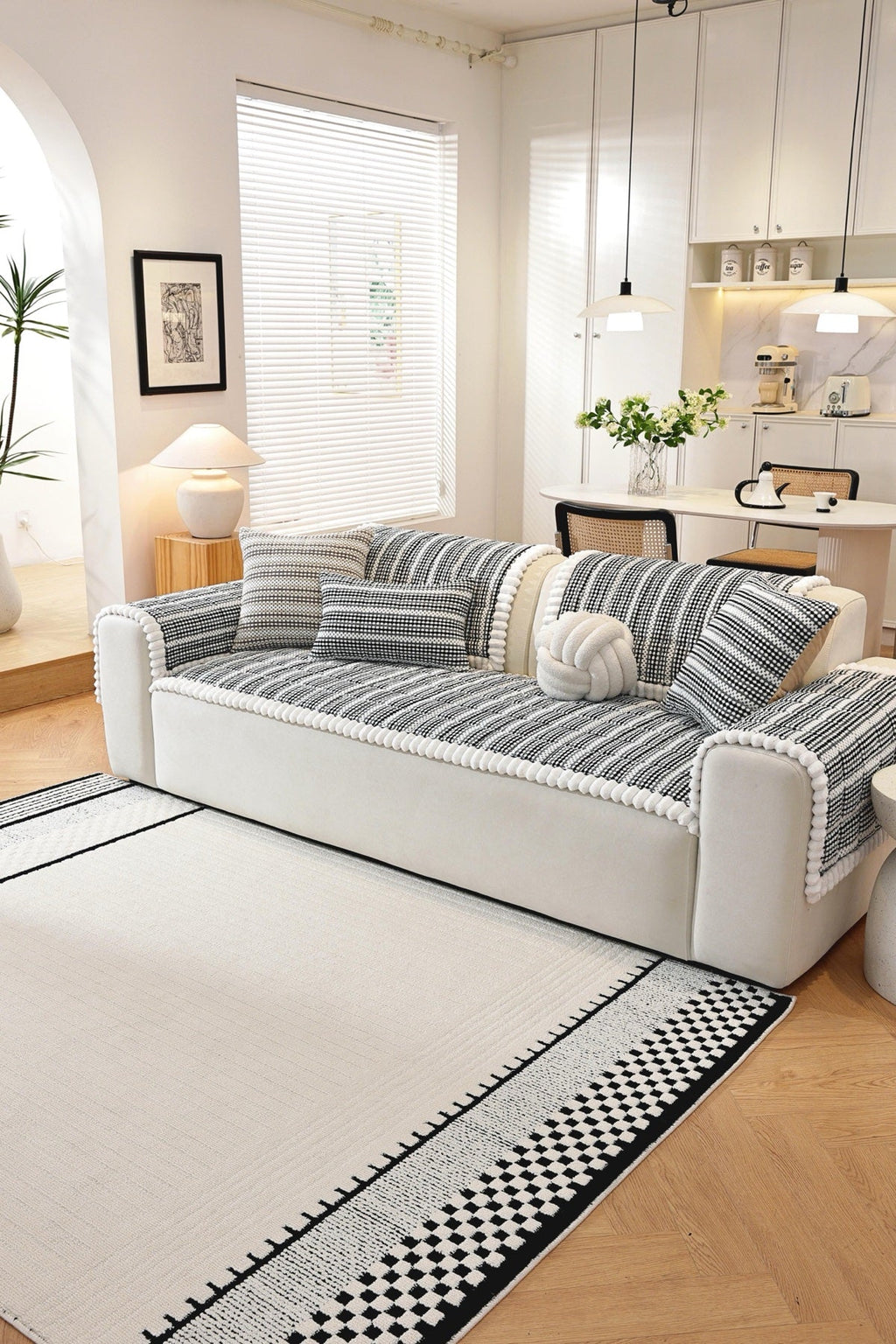 Sofa Decor Monaco Pom Edge Stripe Sofa Cover Piece pet-friendly sofa cover in the UK - lifestyle fit detail 4