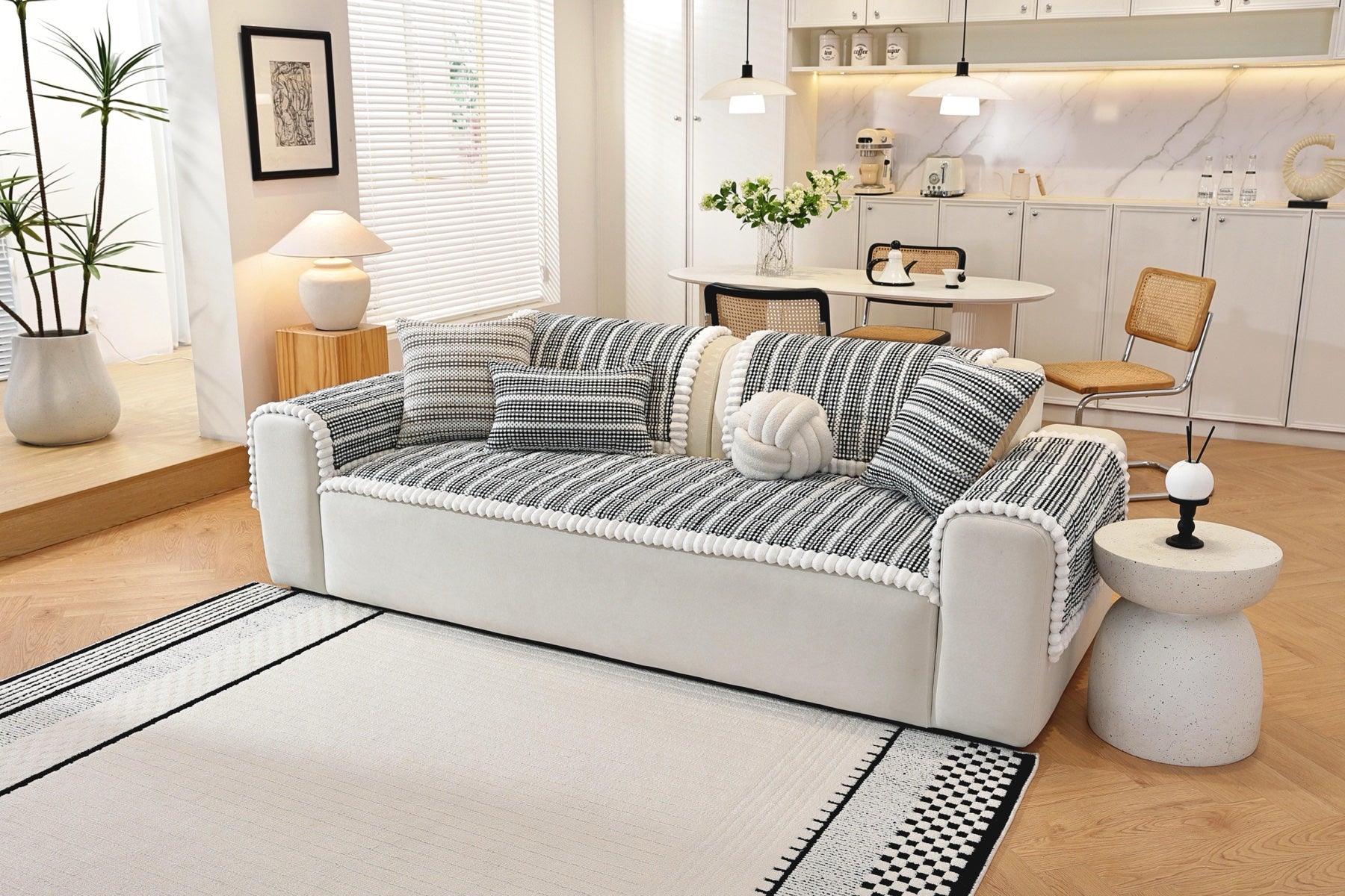 Sofa Decor Monaco Pom Edge Stripe Sofa Cover Piece pet-friendly sofa cover in the UK - colour and texture view 3
