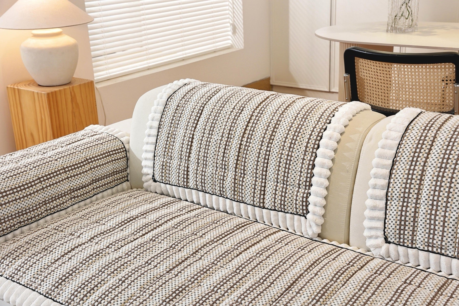 Sofa Decor Monaco Pom Edge Stripe Sofa Cover Piece - stripe and pom edge sofa styling for striped pom edge sofa cover pieces in the UK, image 16