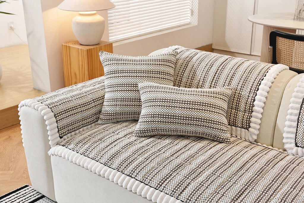 Sofa Decor Monaco Pom Edge Stripe Sofa Cover Piece - stripe and pom edge sofa styling for striped pom edge sofa cover pieces in the UK, image 12