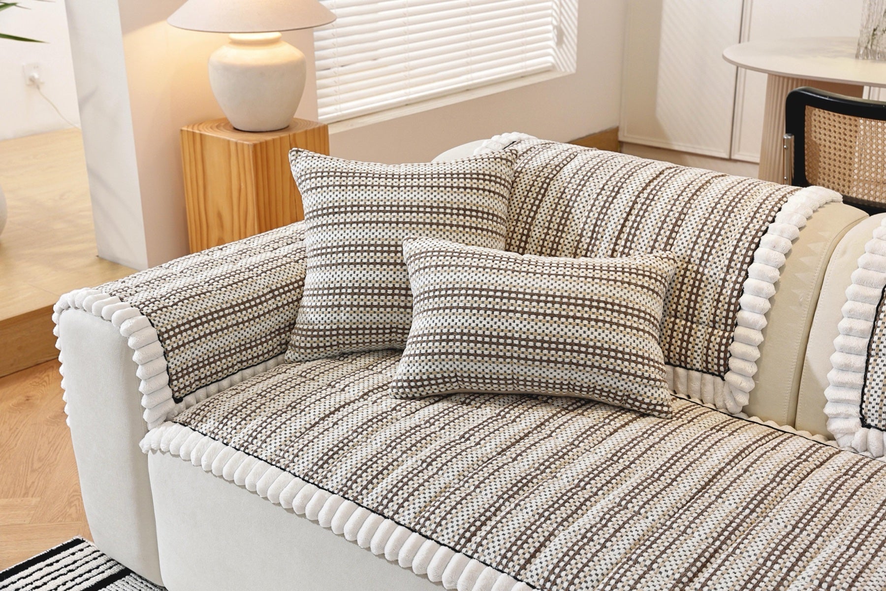 Sofa Decor Monaco Pom Edge Stripe Sofa Cover Piece - stripe and pom edge sofa styling for striped pom edge sofa cover pieces in the UK, image 12