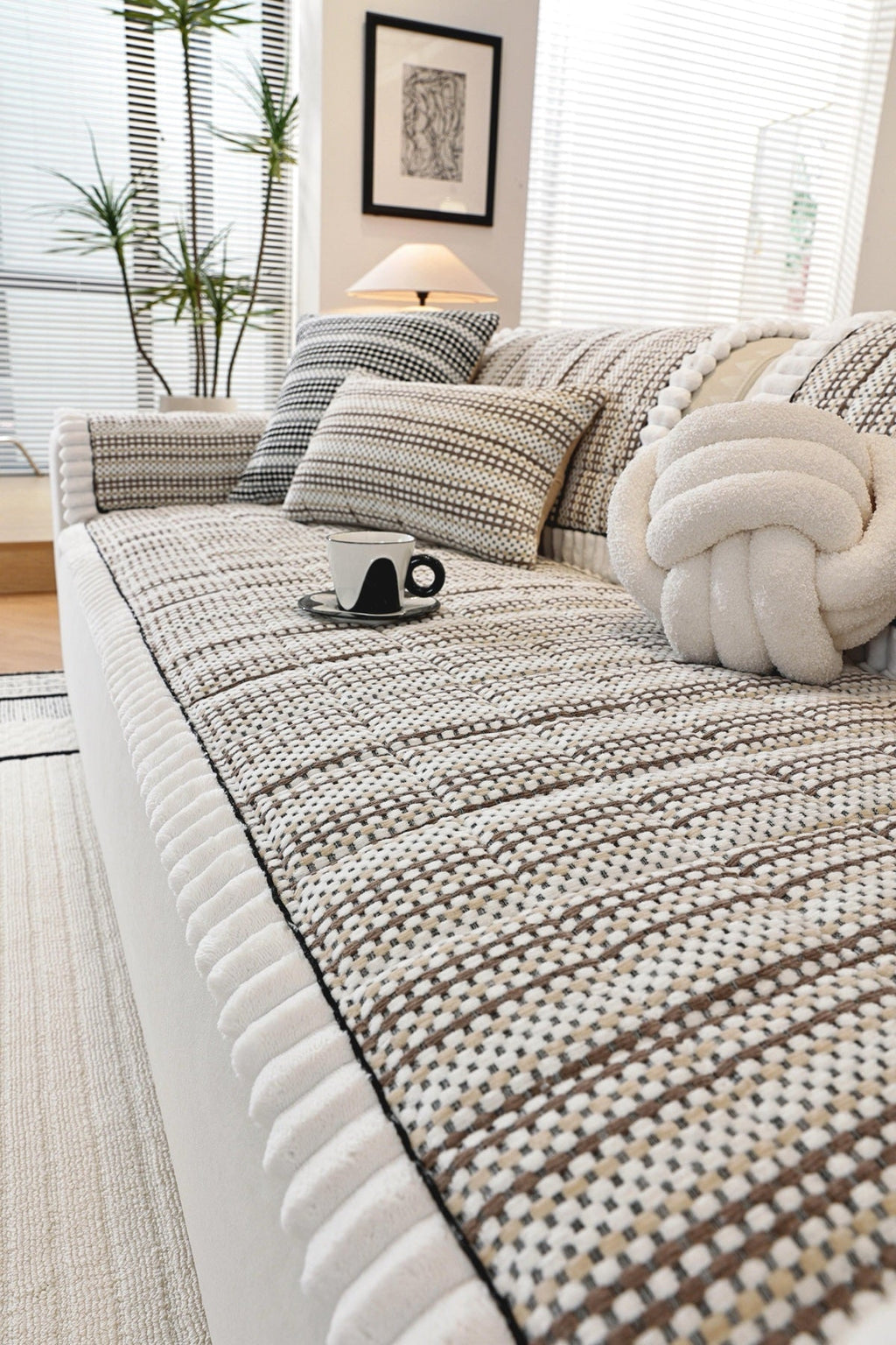 Sofa Decor Monaco Pom Edge Stripe Sofa Cover Piece - pom edge close fit view for striped pom edge sofa cover pieces in the UK, image 13