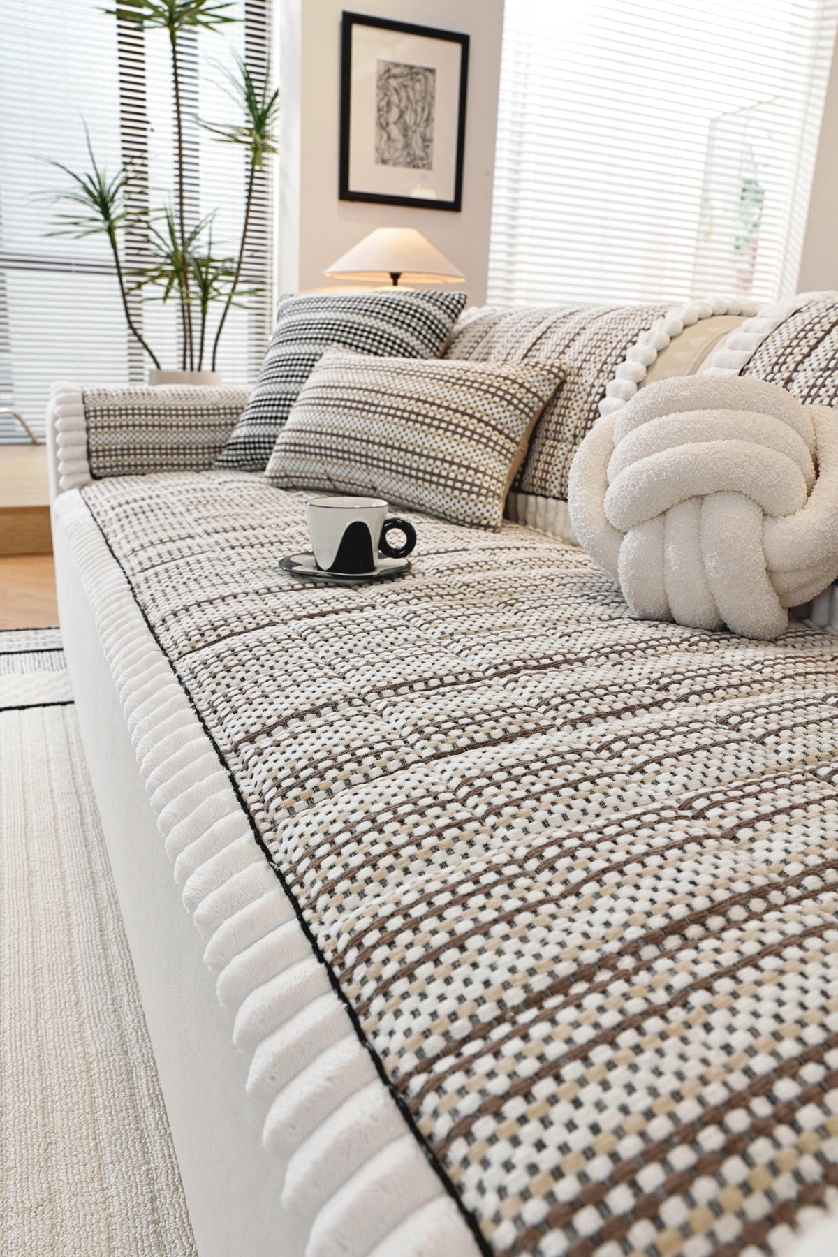 Sofa Decor Monaco Pom Edge Stripe Sofa Cover Piece - pom edge close fit view for striped pom edge sofa cover pieces in the UK, image 13