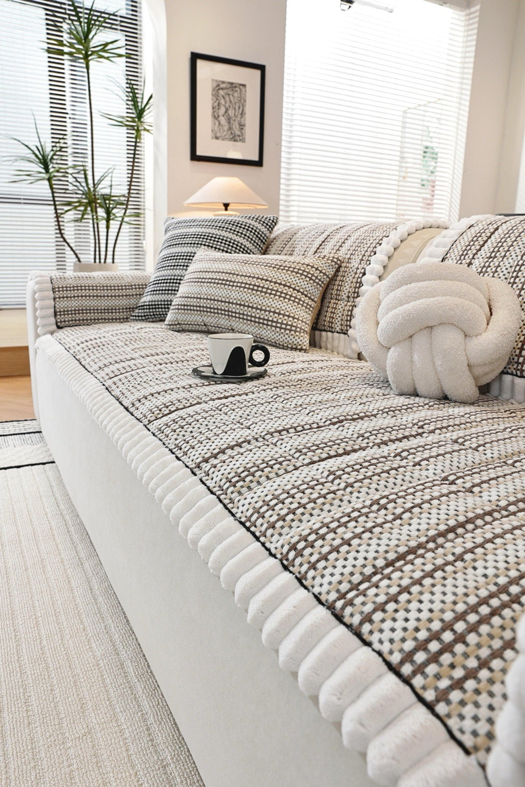 Sofa Decor Monaco Pom Edge Stripe Sofa Cover Piece - pom edge close fit view for striped pom edge sofa cover pieces in the UK, image 14