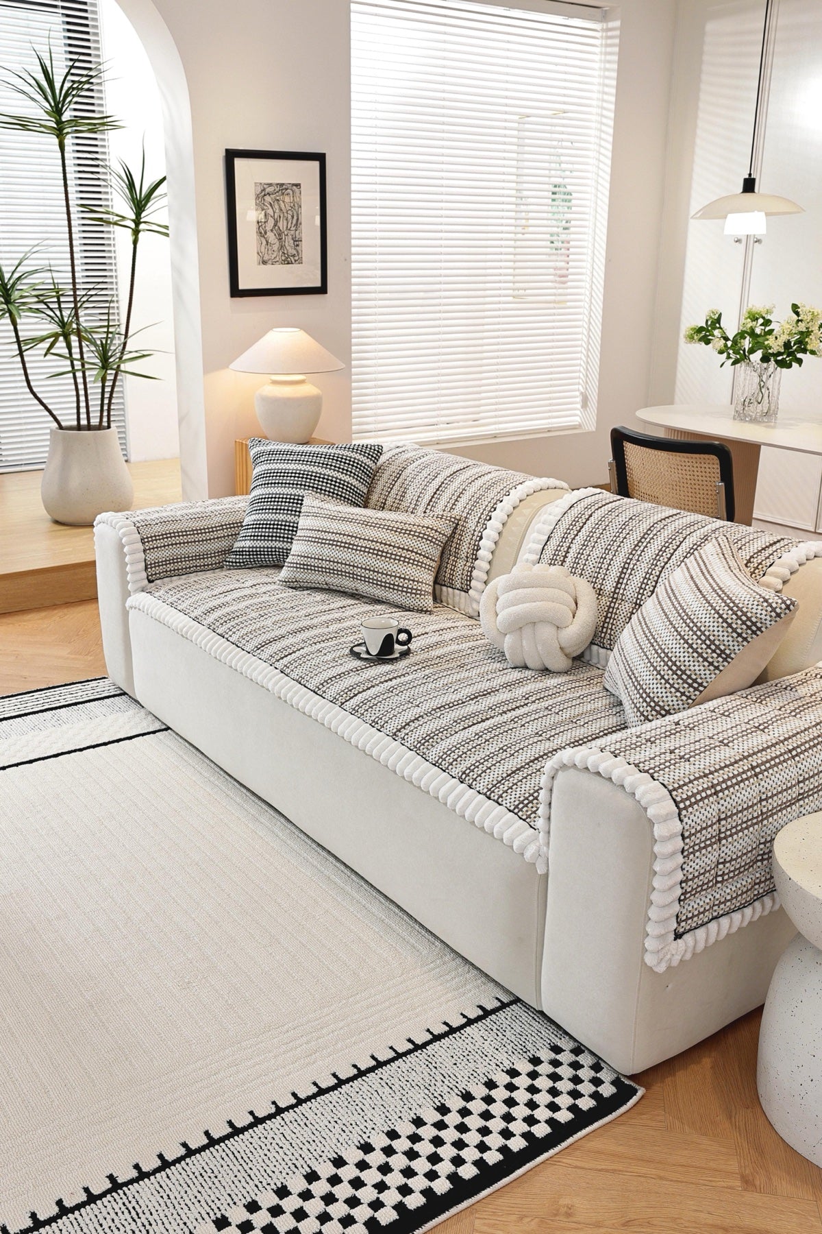 Sofa Decor Monaco Pom Edge Stripe Sofa Cover Piece pet-friendly sofa cover in the UK - colour and texture view 2