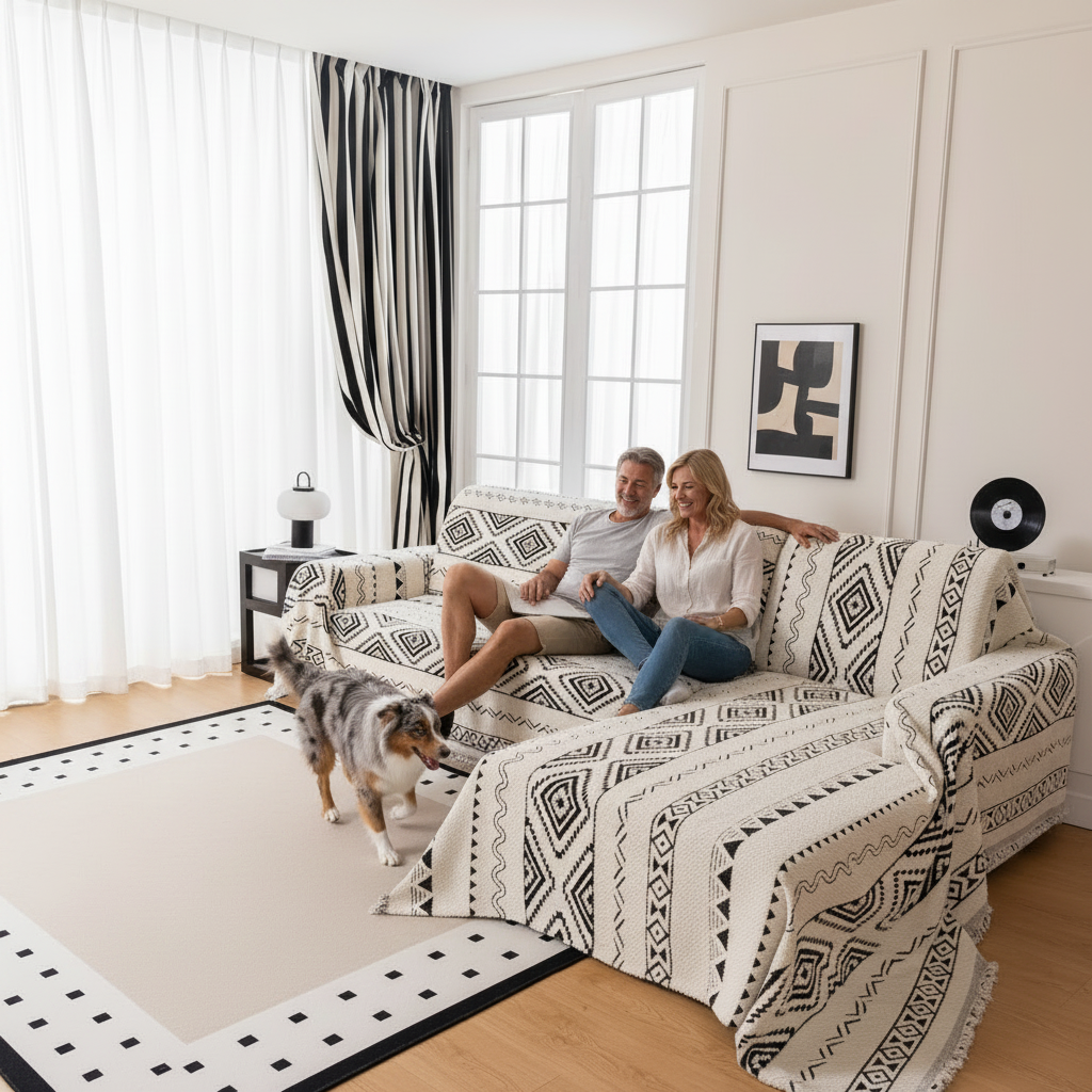 Sofa Decor Nala Geometric Plush Sofa Throw Cover sofa throw cover in the UK - featured product image