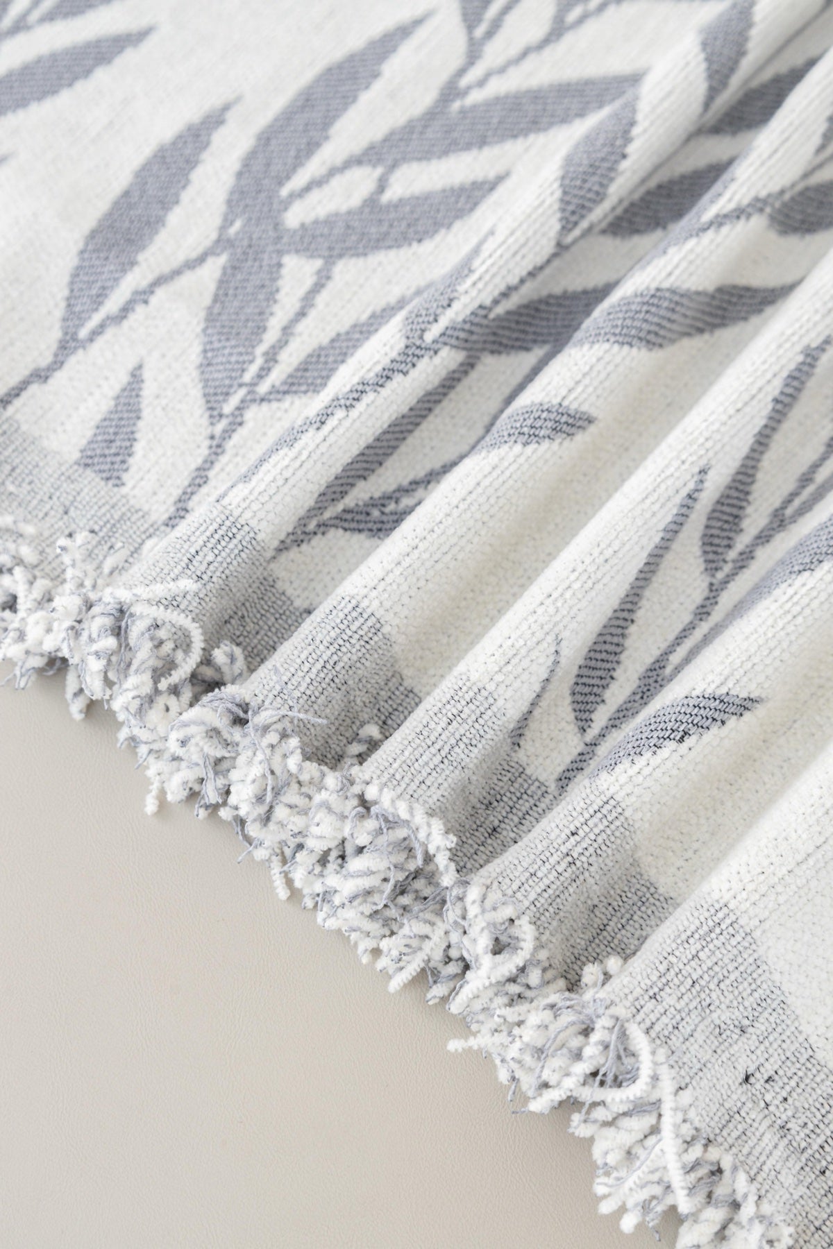 Sofa Decor Oliva Leaf Fringe Sofa Throw Cover in Silver Leaf - leaf pattern sofa throw cover styled couch cover in the UK, image 16