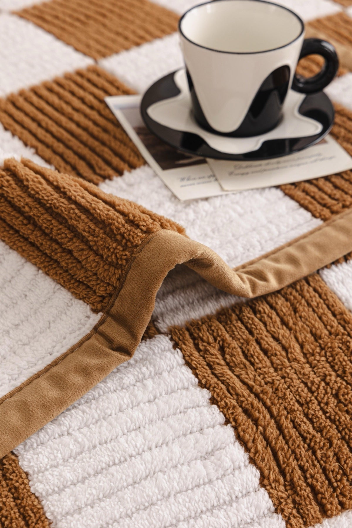 Sofa Decor Palermo Checker Chenille Sofa Cover Piece in Caramel Cream - checker chenille fabric and edge detail for checker chenille sofa cover pieces in the UK, image 24