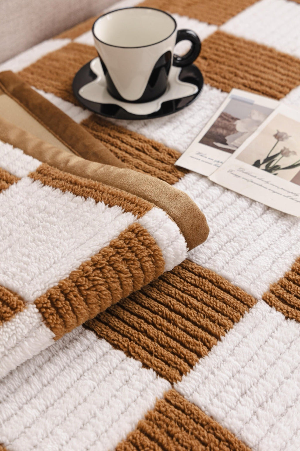 Sofa Decor Palermo Checker Chenille Sofa Cover Piece in Caramel Cream - checker chenille fabric and edge detail for checker chenille sofa cover pieces in the UK, image 25