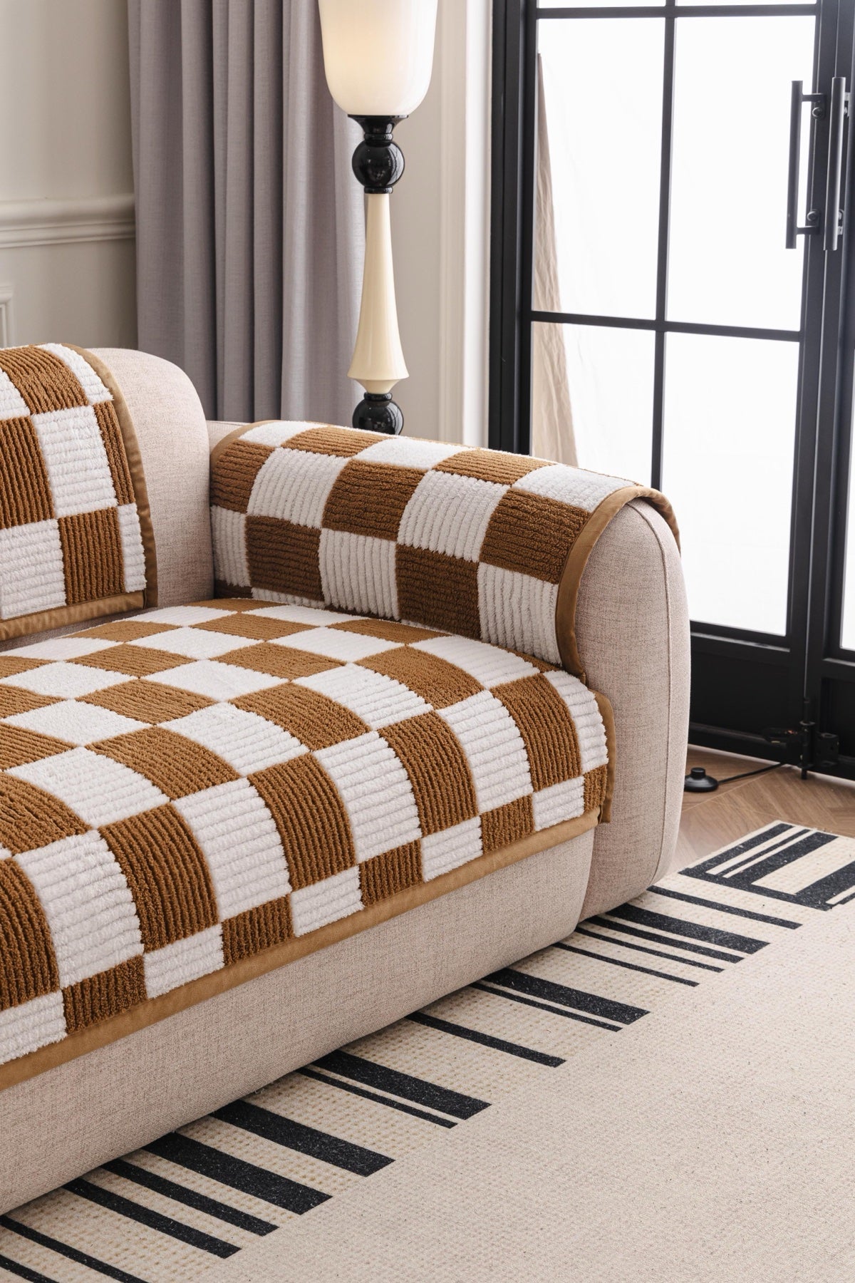 Sofa Decor Palermo Checker Chenille Sofa Cover Piece in Caramel Cream - seat back and armrest piece layout for checker chenille sofa cover pieces in the UK, image 16